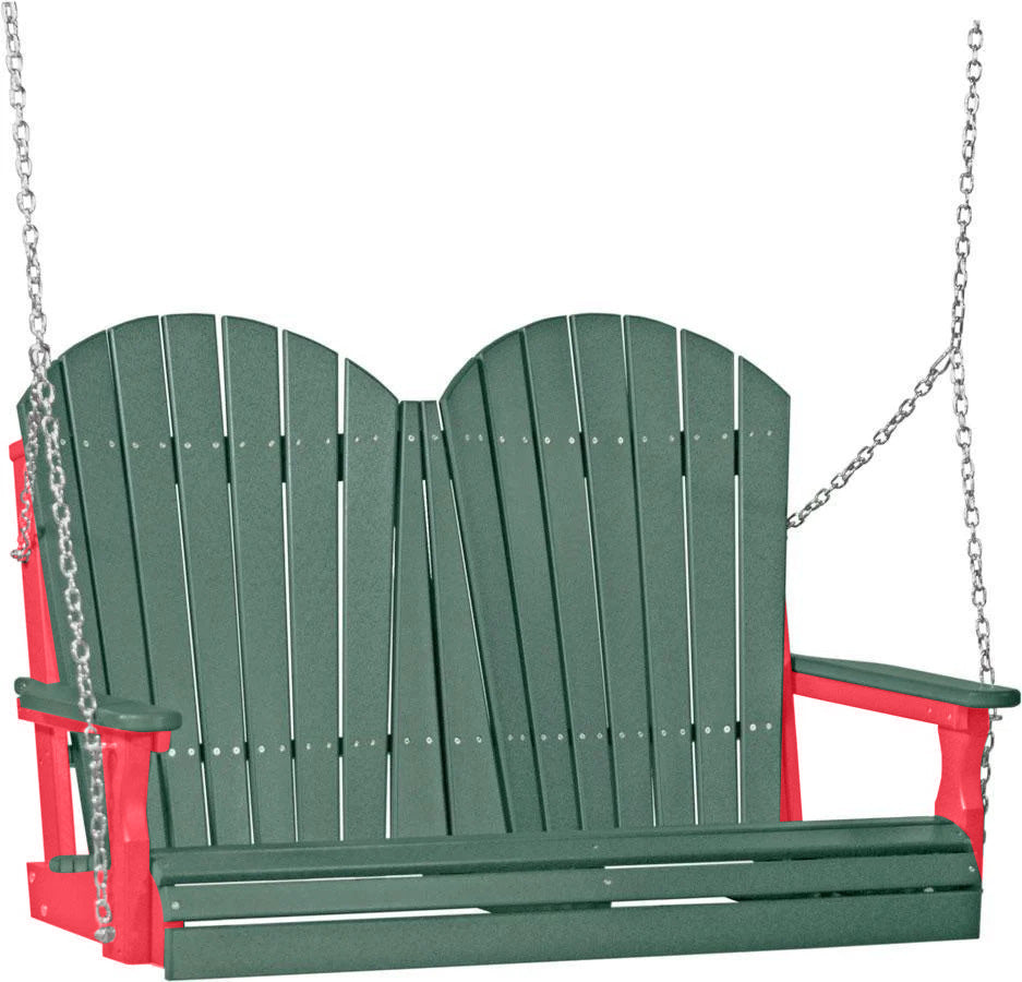 LuxCraft Green 4ft Recycled Plastic Adirondack Porch Swing - Outdoor Patio, Garden & Backyard Relaxation