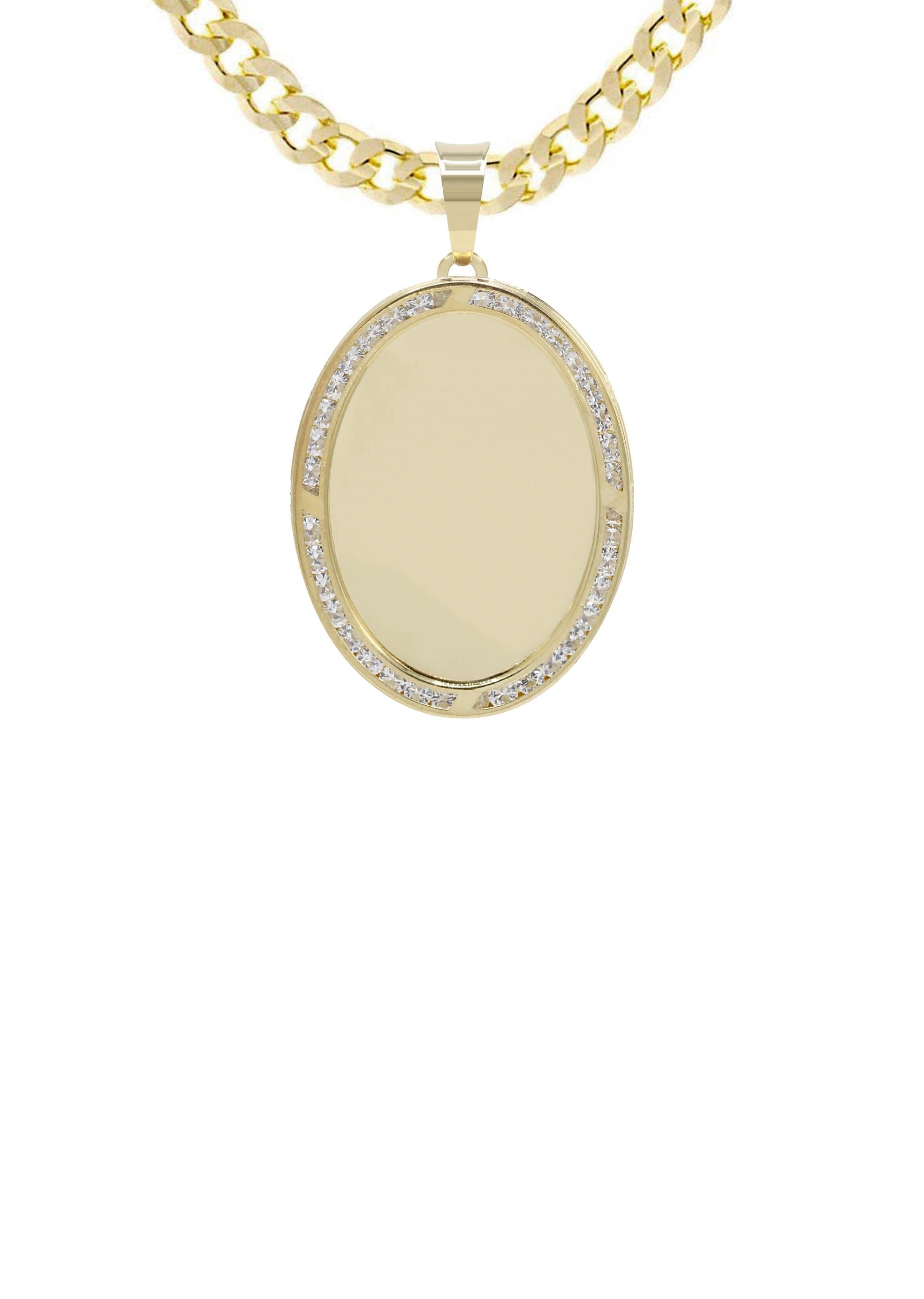 10K Yellow Gold CZ Oval Picture Pendant Necklace for Women - 12.5 Grams | Personalized Photo Jewelry Gift for Mom, Wife, Girlfriend | Valentine's Day, Anniversary, Birthday Present