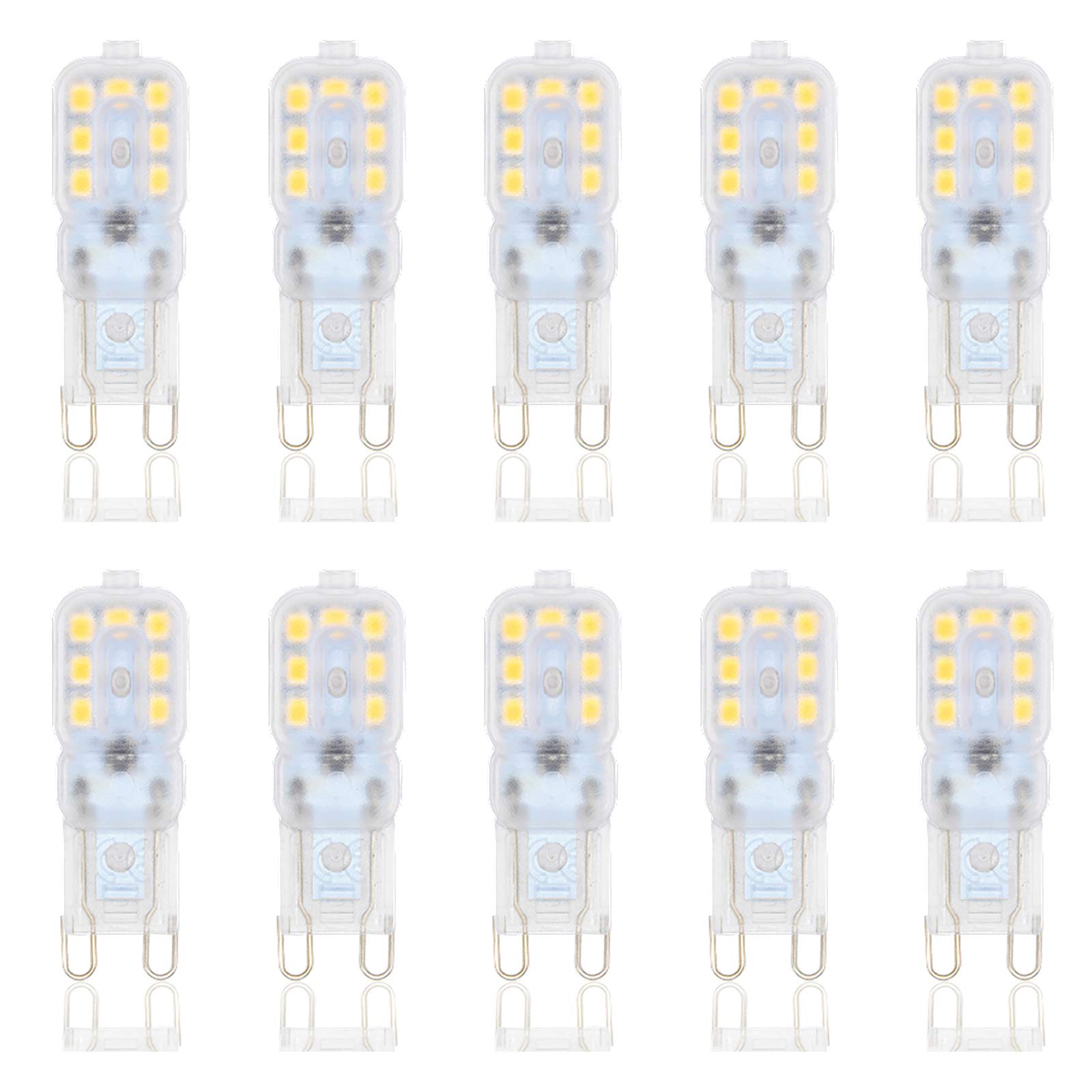 10-Pack G9 LED Bulbs 3W (30W Halogen Equivalent) - 6000K Cool White, 300LM, Dimmable - Energy Saving Light Bulbs for Home, Kitchen, Bathroom & Chandelier Lighting