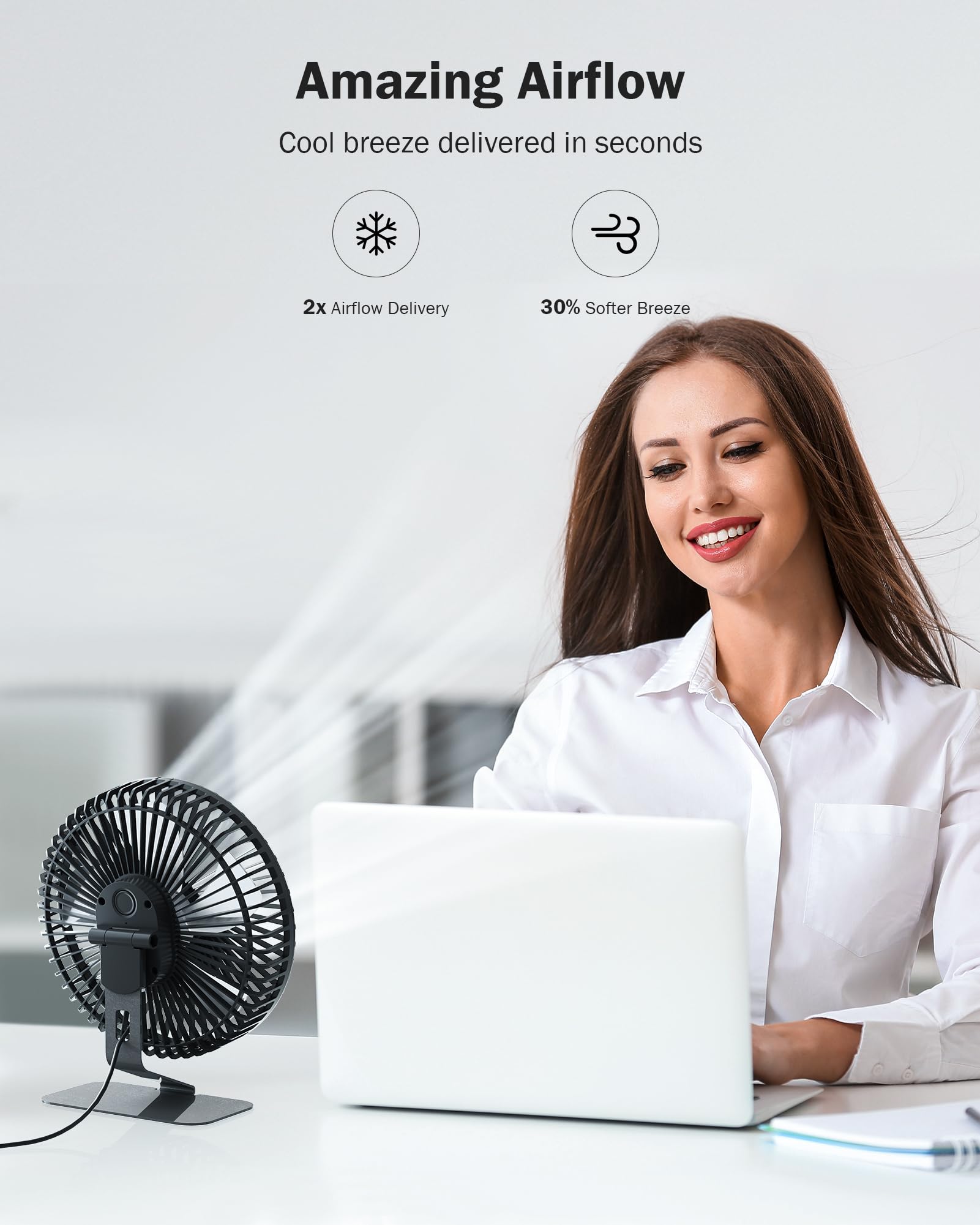 SLENPET 6 Inch USB Desk Fan with 4 Speed Settings - Ultra Quiet Personal Cooling Fan with 90° Adjustable Head & Metal Base - Portable Mini Table Fan for Home, Office, Bedroom, Dorm (Black) | Perfect for Work Desks, Nightstands, and Small Spaces