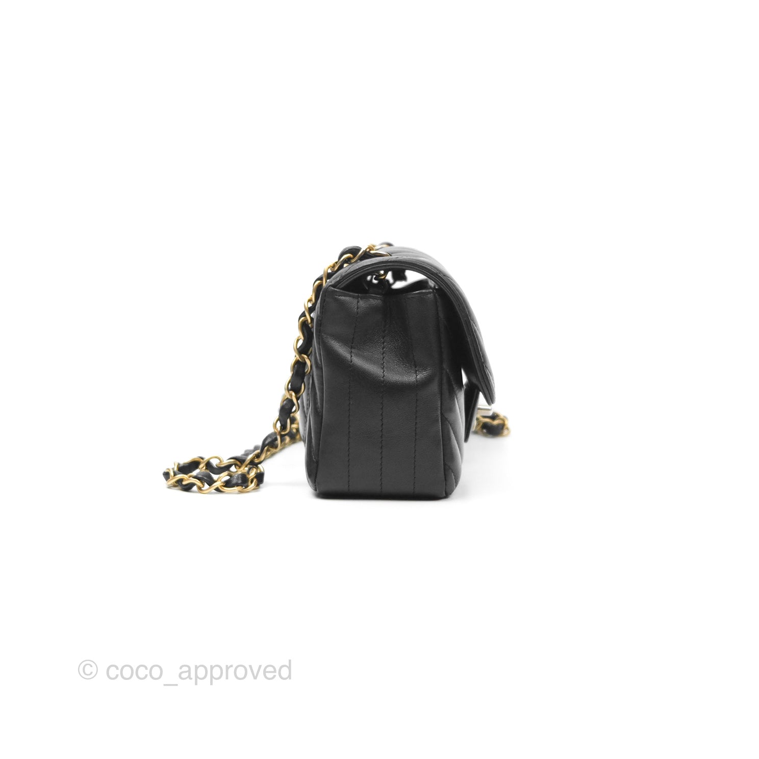 Chanel Chevron Mini Rectangular Bag - Black Lambskin Leather with Aged Gold Hardware | Luxury Crossbody Purse for Women, Perfect for Evening Events & Date Nights