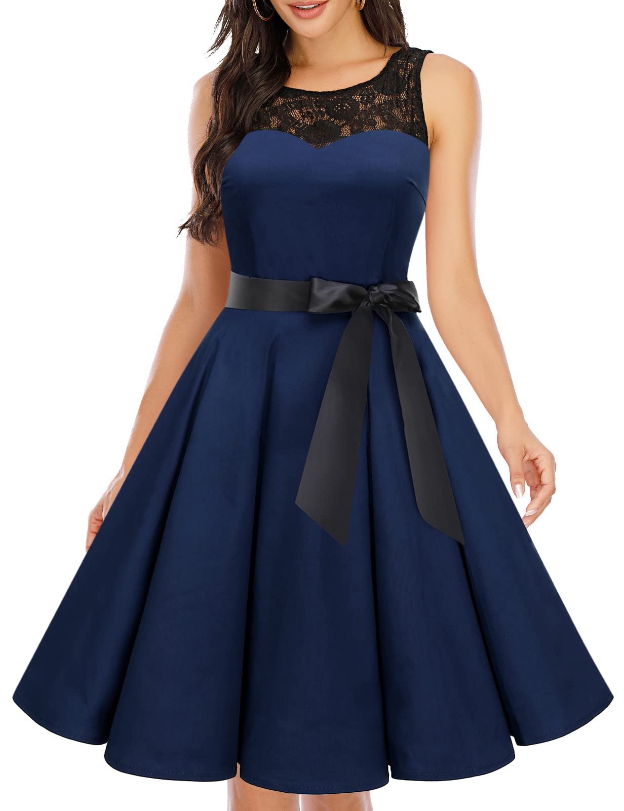 Vintage 1950s Rockabilly Swing Dress for Women - Lace Cocktail Party Dress for Prom, Wedding Guest & Special Occasions | Retro Pinup Style with Flared Skirt | Perfect for Dances, Date Nights & Themed Events