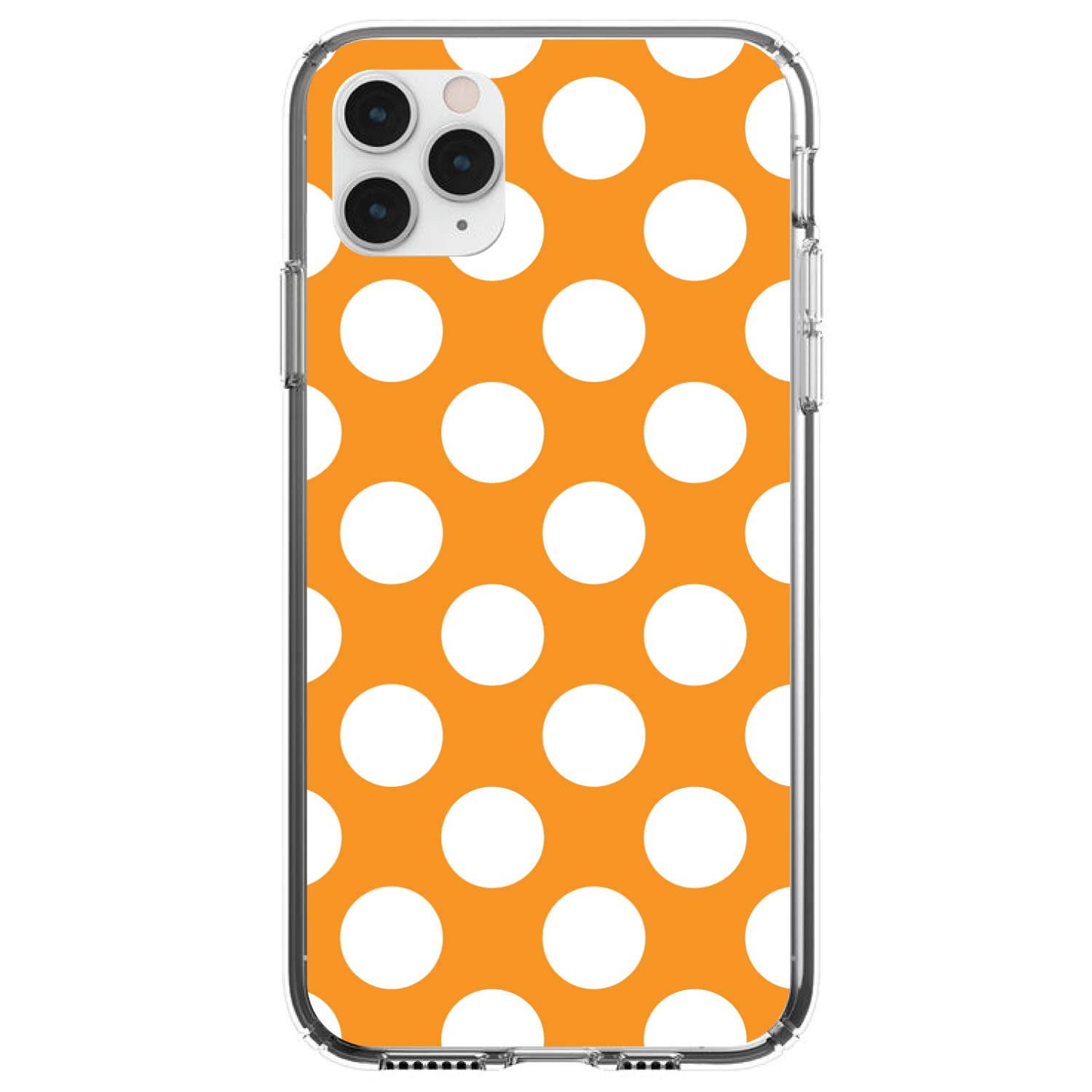 Shockproof Clear Hybrid Case for iPhone 11 Pro (5.8 Inch) - TPU Bumper & Acrylic Back with Tempered Glass Screen Protector - White & Orange Polka Dots Design - Perfect for Everyday Protection and Style