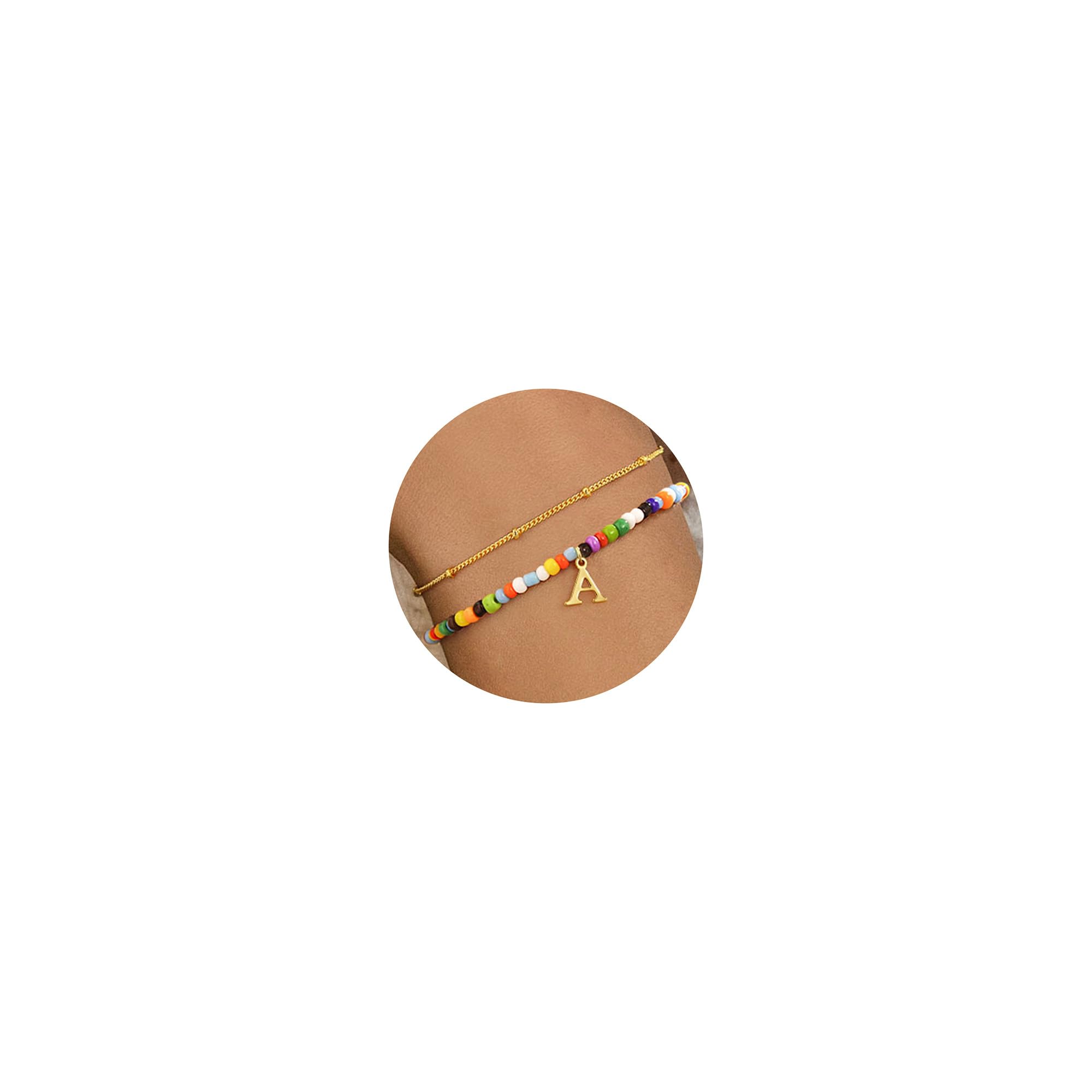 Turandoss Colorful Beaded Bracelets for Women & Girls - 18K Gold Plated Initial Bracelet, Dainty Boho Beaded Jewelry, Personalized Name Bracelet | Perfect Birthday Gift for Her, Teen Girl Gifts, Everyday Wear & Special Occasions
