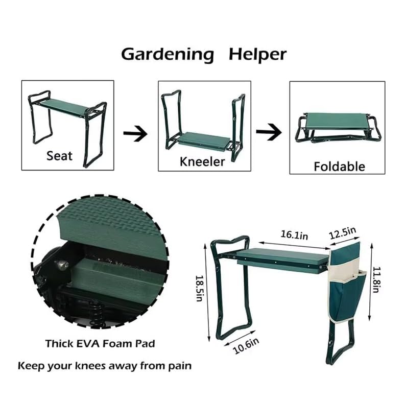 Foldable Garden Kneeler and Seat with Thickened Soft Pad - Ergonomic Kneeling Stool with 2 Tool Pouches for Gardening, Weeding, Planting - Perfect Outdoor Kneeler Bench for Seniors & Gardeners