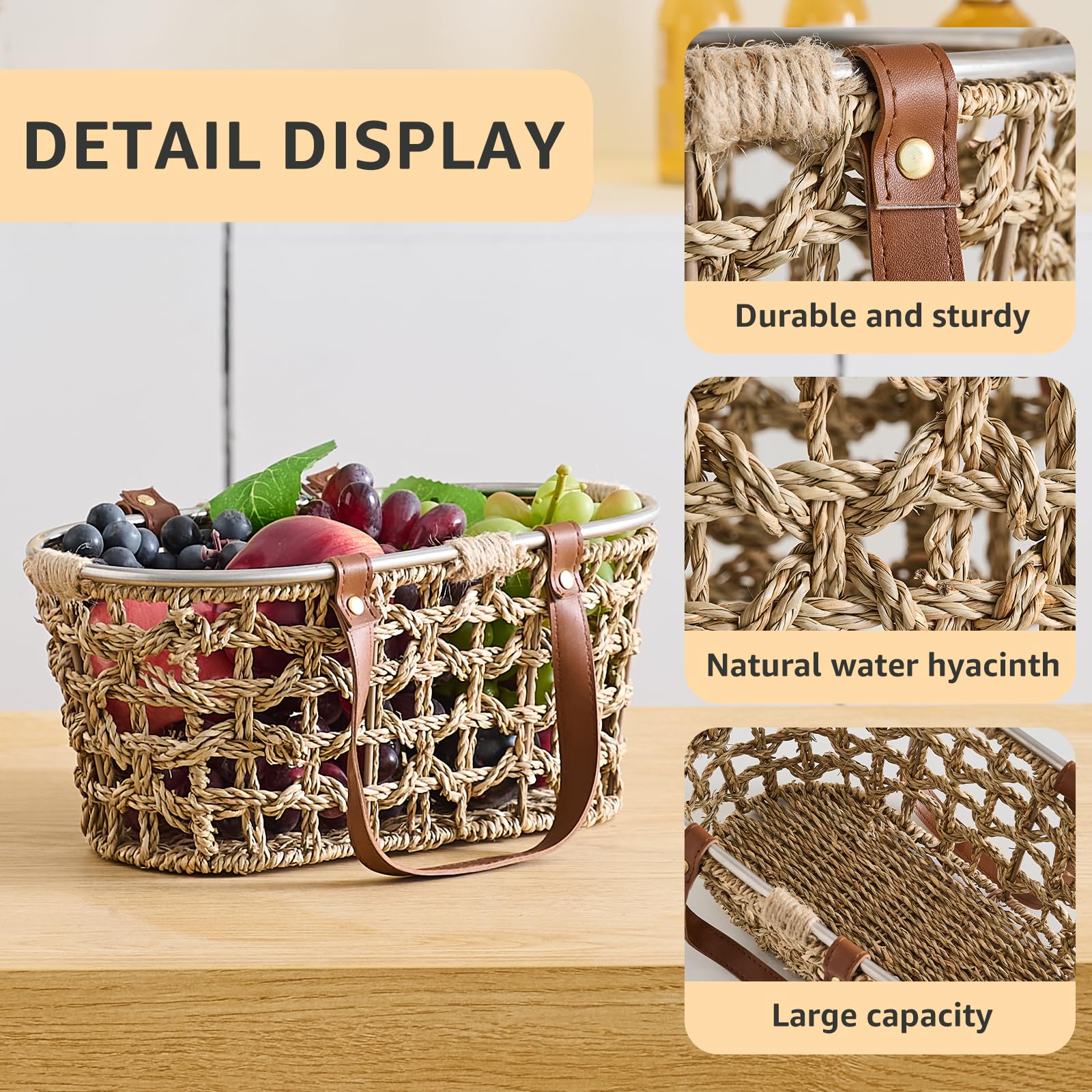 Handmade Wicker Egg Basket - Farmhouse Seagrass Oval Storage Basket with Handle for Collecting Fresh Eggs | Perfect for Chicken Coops, Easter Decor, Picnics, Harvest Display & Bread Storage