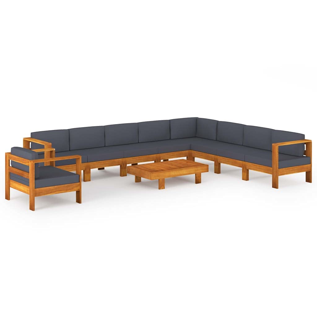 10-Piece Acacia Wood Garden Lounge Set with Dark Gray Cushions - Durable Solid Wood Patio Furniture for Outdoor Terrace, Backyard & Poolside Relaxation
