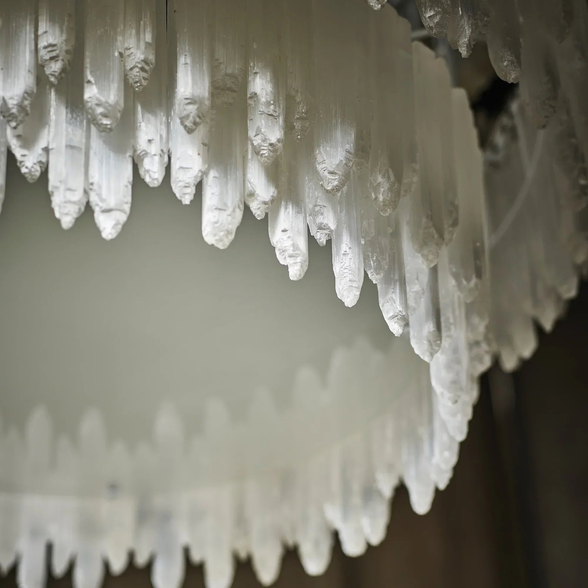 Selenite Crystal Round Chandelier - Natural Stone Pendant Light Fixture for Living Room, Bedroom & Meditation Space