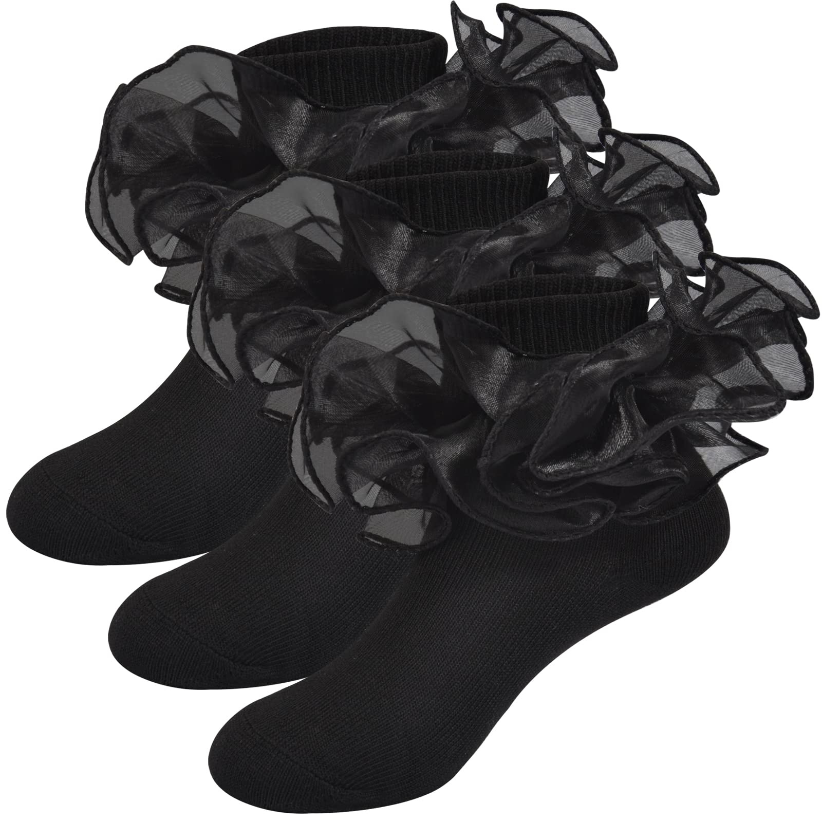 Girls Ruffle Socks - Frilly Double Lace Cotton Turn Cuff Socks for Toddlers (3/6 Pack) | Perfect for Pageants, Parties & Everyday Wear