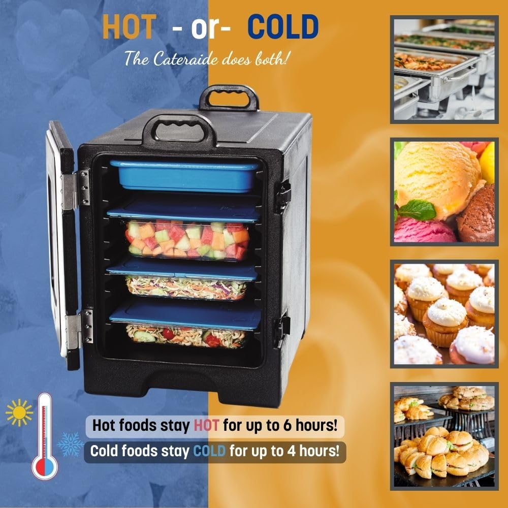 Carlisle FoodService 5-Pan Insulated Front Loading Food Carrier with Handles - Brown Plastic Catering Solution for Restaurants, Events & Buffets | Perfect for Hot/Cold Food Transport & Serving