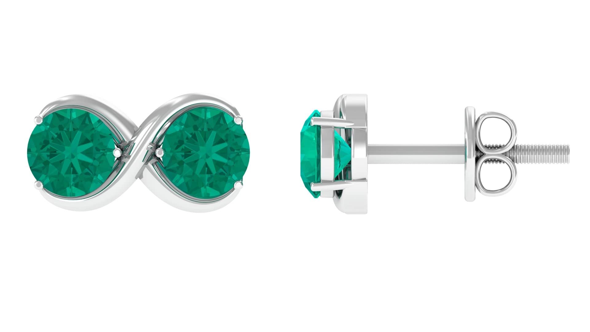 14K Solid Gold Emerald Stud Earrings for Women – Minimalist Infinity Design for Everyday Wear, Gift Giving & Special Occasions