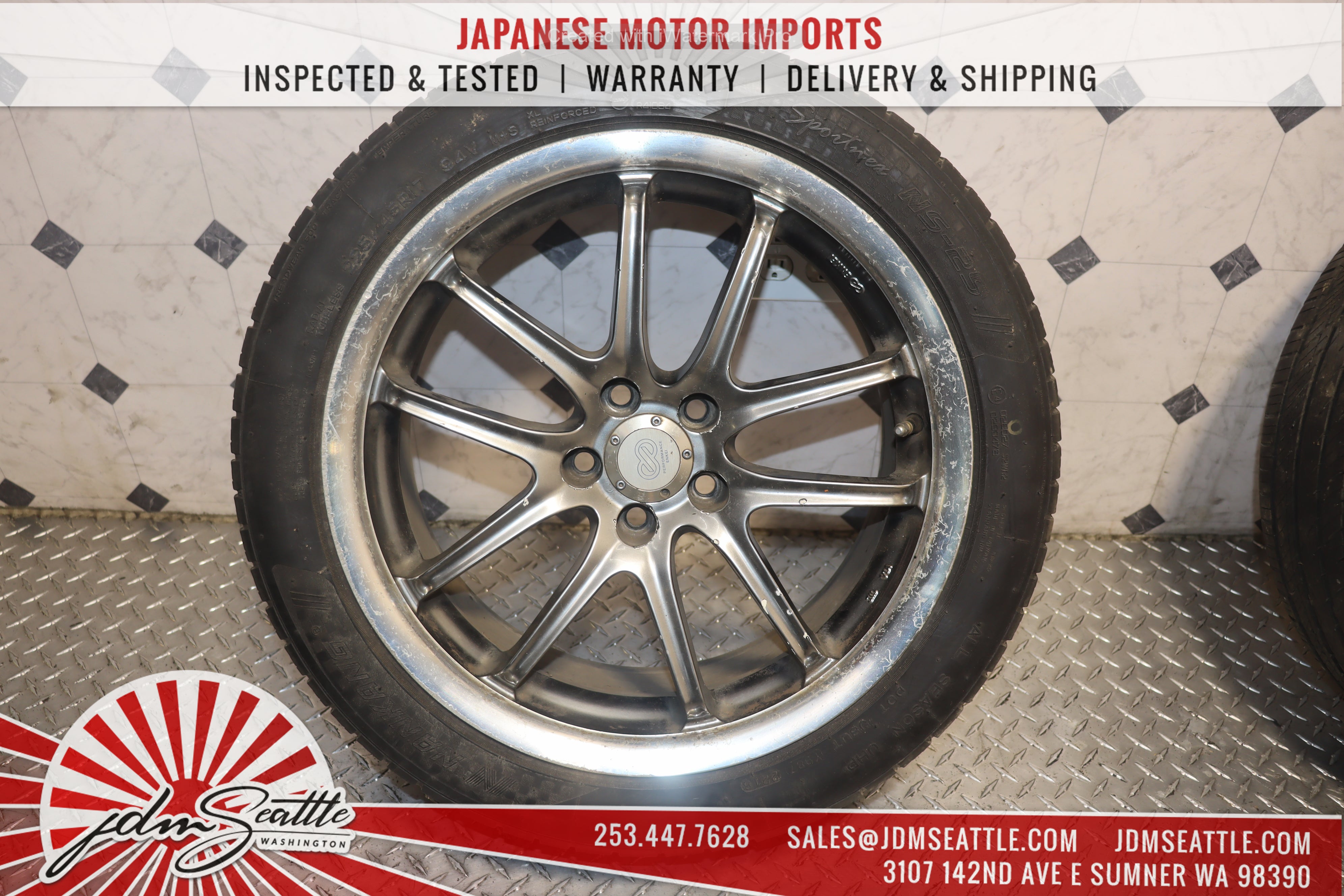 ENKEI PF01EVO JDM Alloy Wheels Set of 4 - 17x7.5 5x114.3 Bolt Pattern with 225/45R17 Tires - Lightweight Performance Rims for Sports Cars & Tuner Vehicles