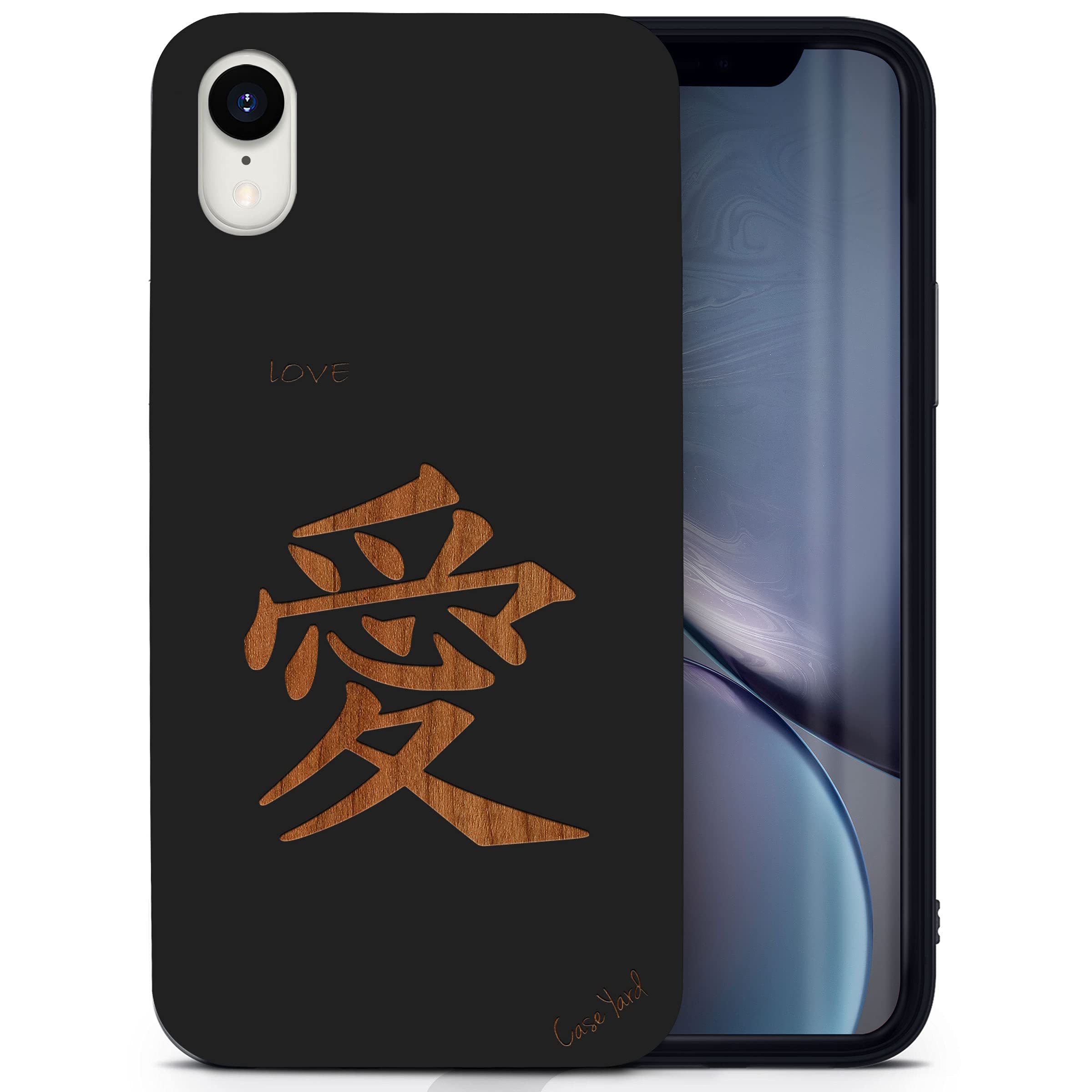 Wooden Phone Case for iPhone XR - Japanese Love Laser Engraved Design, Shockproof & Slim Fit Protective Cover for Men & Women | Perfect Gift for Anniversary, Valentine's Day & Daily Use