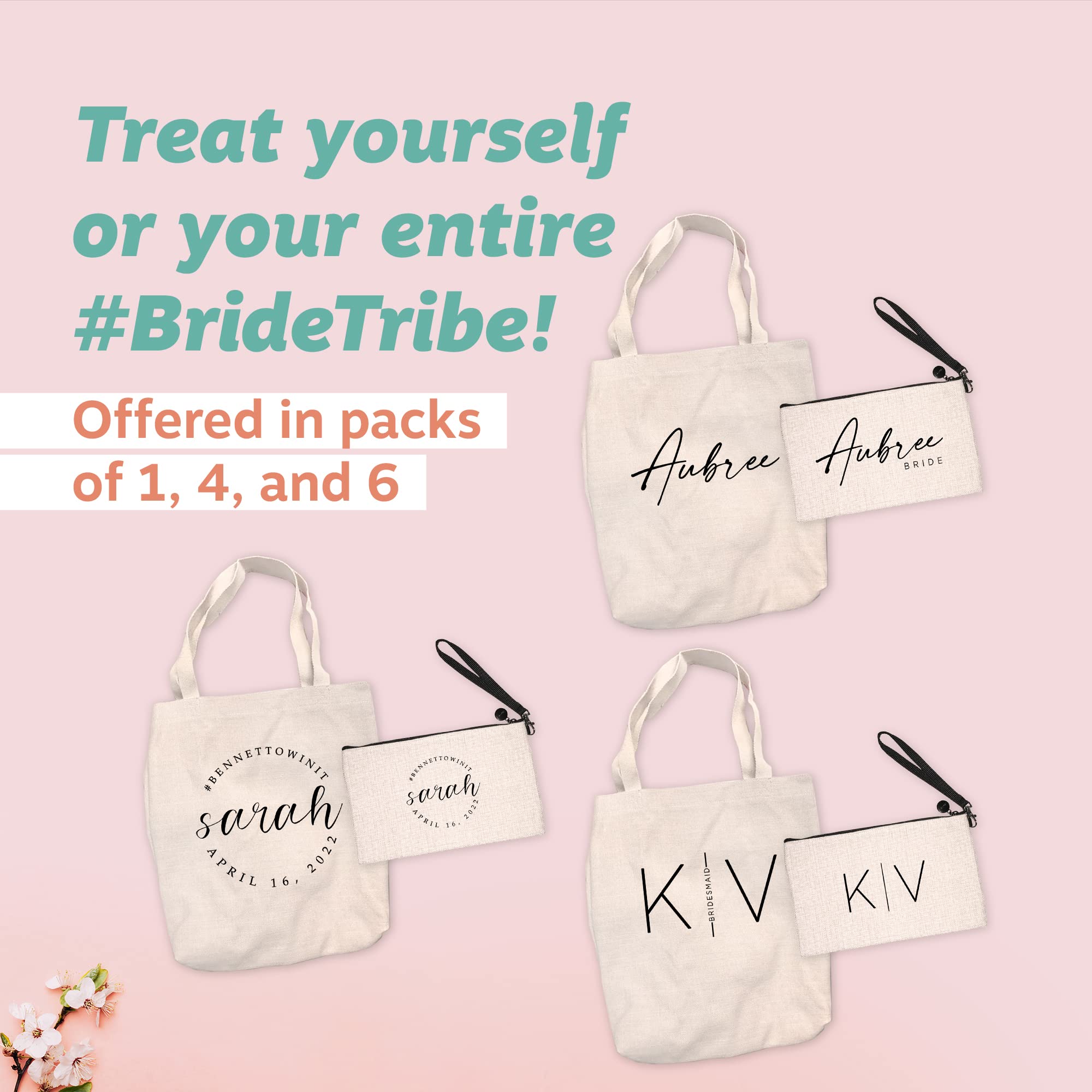 Personalized Bridesmaid Gift Set - Custom Graphic Canvas Tote Bag & Makeup Pouch - Wedding Party Favors, Bachelorette Party Essentials - Perfect for Bridal Showers, Wedding Prep & Girls' Trips