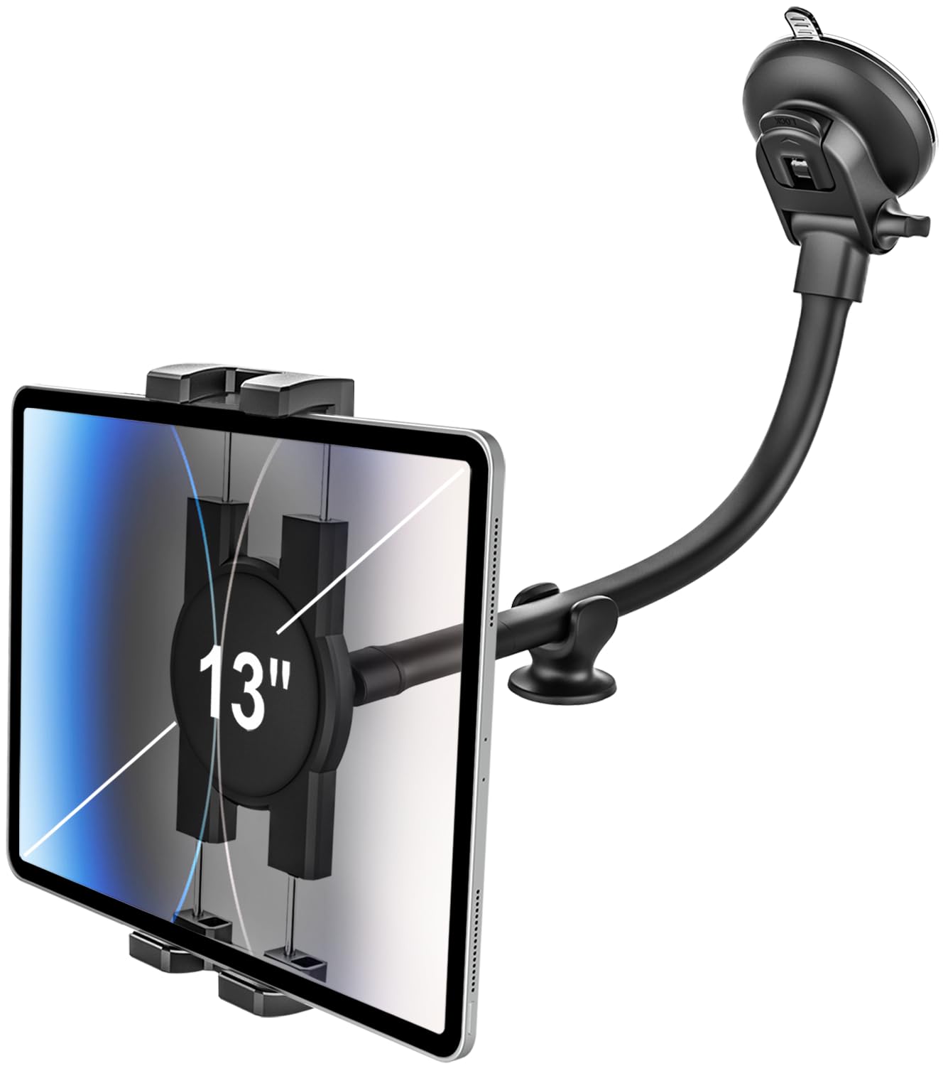 Woleyi Long Arm Car Windshield Tablet Mount - Super Suction & Stable Dashboard Holder for iPad Pro/Air/Mini, Galaxy Tabs, Smartphones (4.7-13 Inch) - Perfect for GPS Navigation, Streaming & Hands-Free Driving
