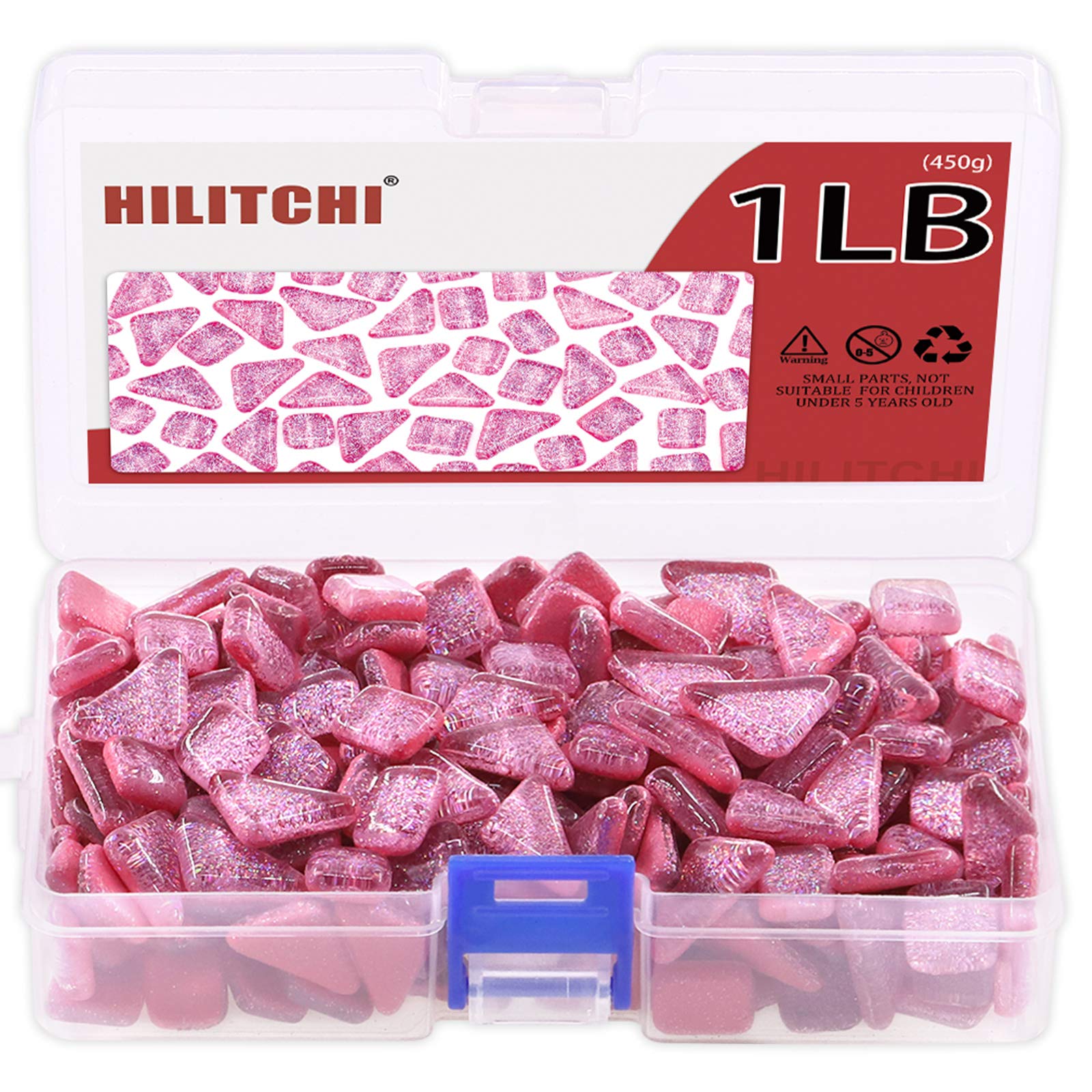 Hilitchi 1lb Assorted Stained Glass Mosaic Tiles - Mixed Shapes & Colors for DIY Crafts, Art Projects & Home Decor (Pink) - Perfect for Mosaic Art, Jewelry Making & Window Decorations