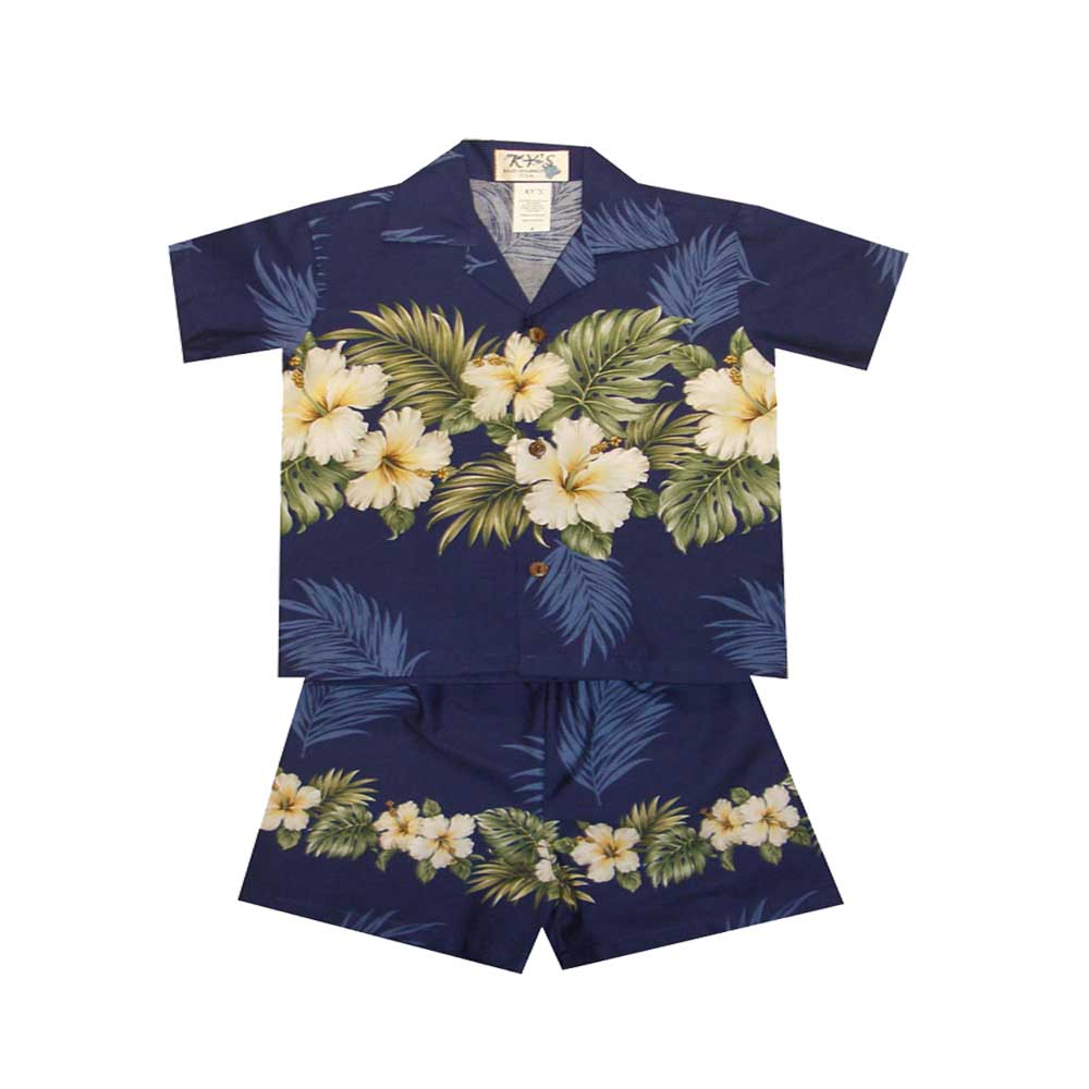 Original Hibiscus Cotton Boys Hawaiian Cabana Set - Made in Hawaii - Perfect for Beach Vacations, Luau Parties & Tropical Getaways
