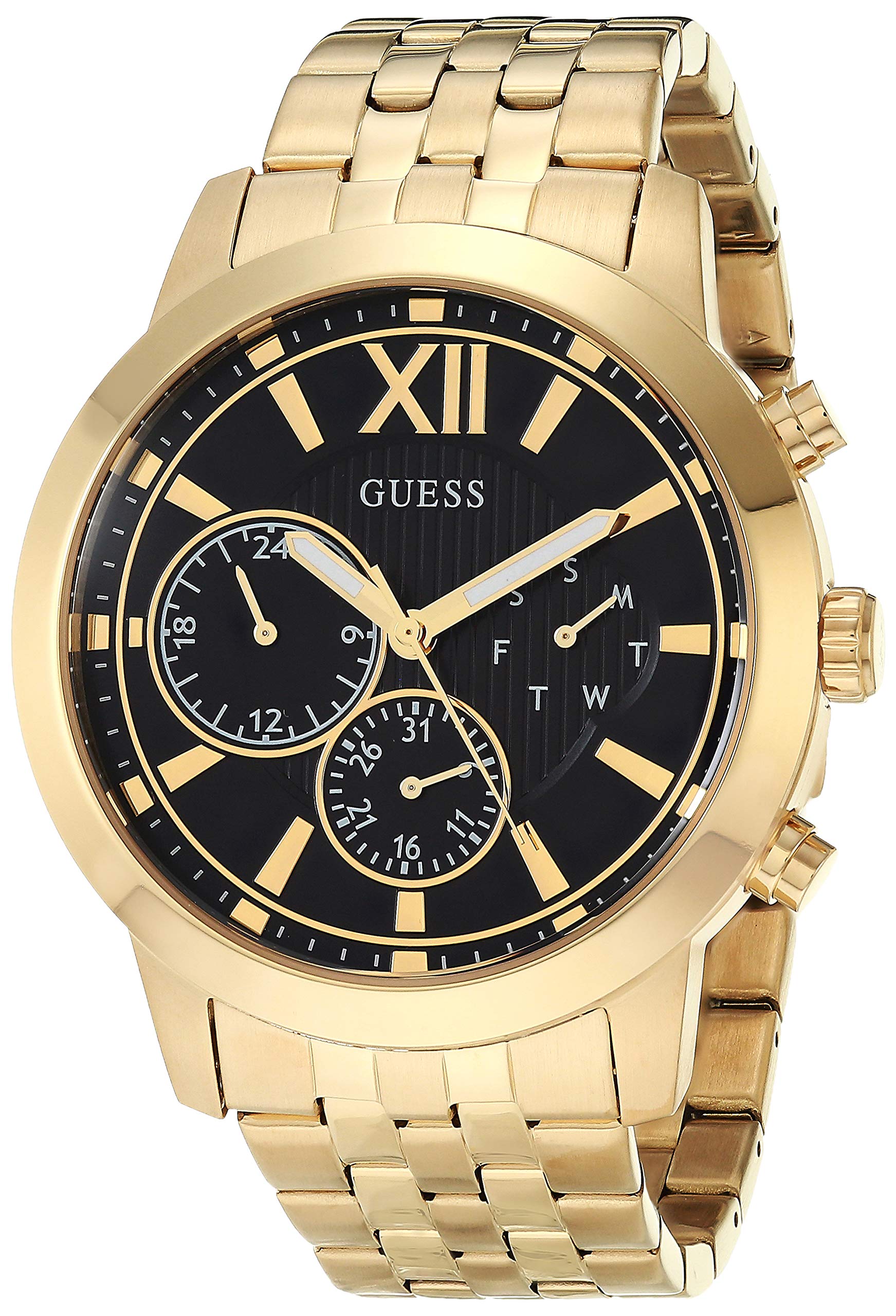 GUESS Women's Gold-Tone & Black Stainless Steel Multifunction Bracelet Watch - Elegant Dress Watch for Office, Party & Everyday Wear