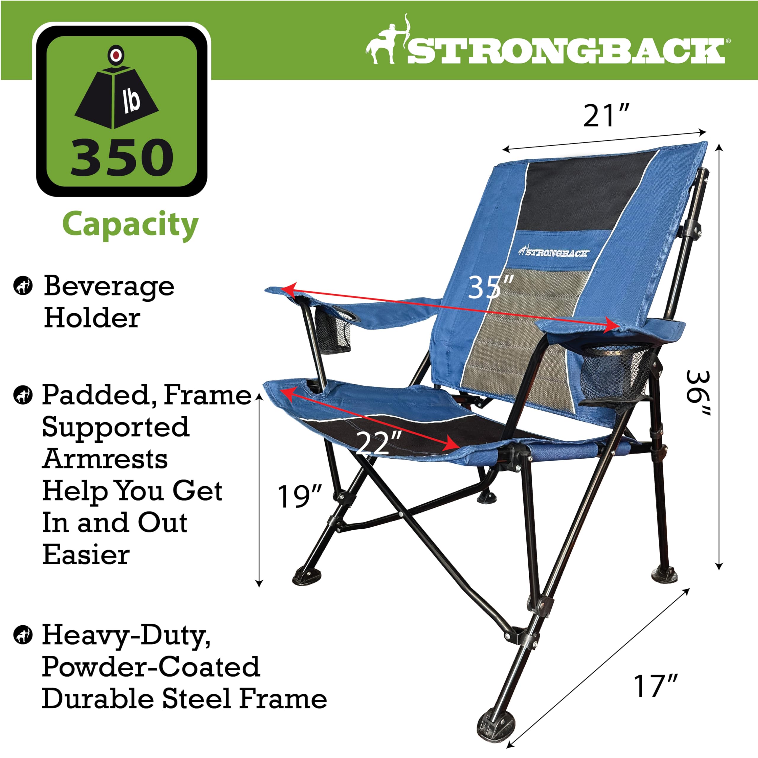 STRONGBACK XL Guru Heavy Duty Camping Chair with Lumbar Support - Portable Backpack Folding Outdoor Chair for Camping, Hiking, Beach, Picnics & Backyard Relaxation