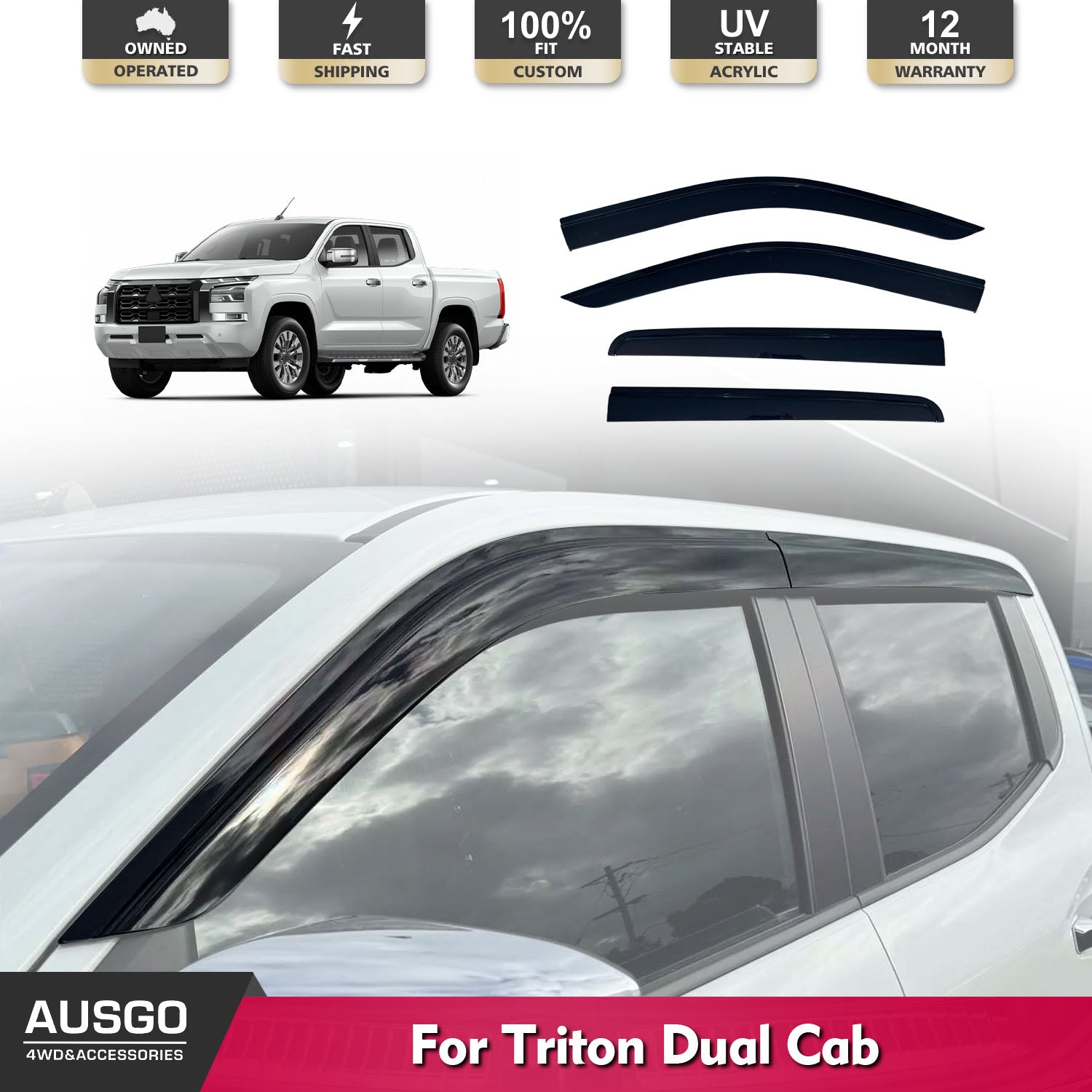 2024 Mitsubishi Triton MV Dual Cab Injection Weather Shields - Durable Car Window Rain Guards for All-Weather Protection | Perfect for Off-Roading, Camping & Daily Commute