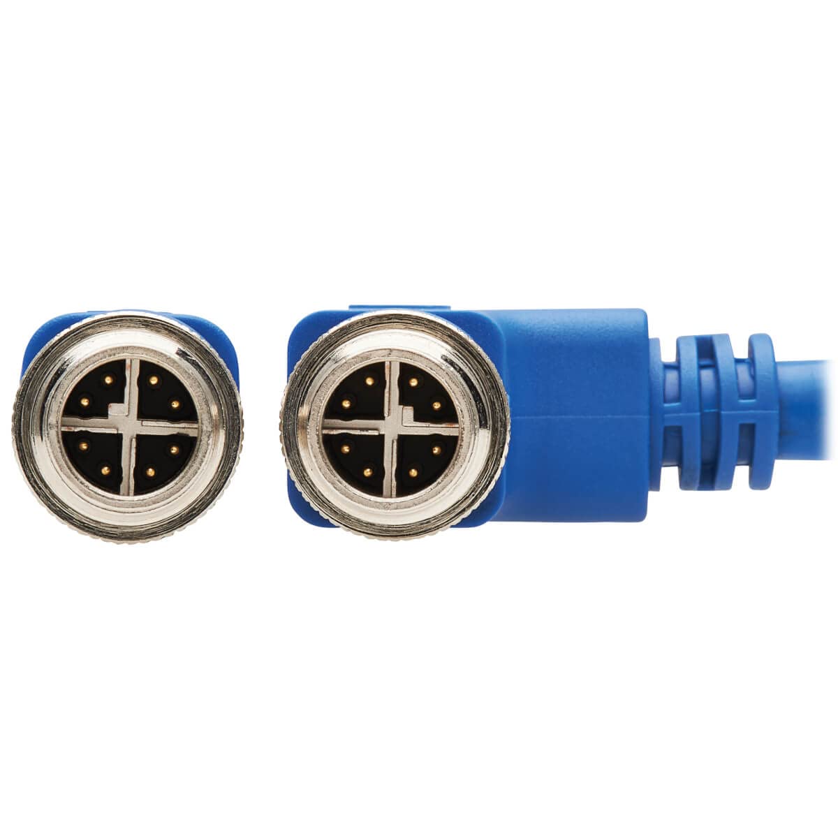 Tripp Lite M12 X-Code Cat6a Shielded Ethernet Cable - Right Angle M12 to M12, 10Gbps F/UTP CMR-LP, Industrial IP68 Rated, 60W PoE++, Blue, 16.4ft/5m - Perfect for Industrial Automation, Robotics & Harsh Environment Networking - Lifetime Warranty (NM12-6A3-05M-BL)