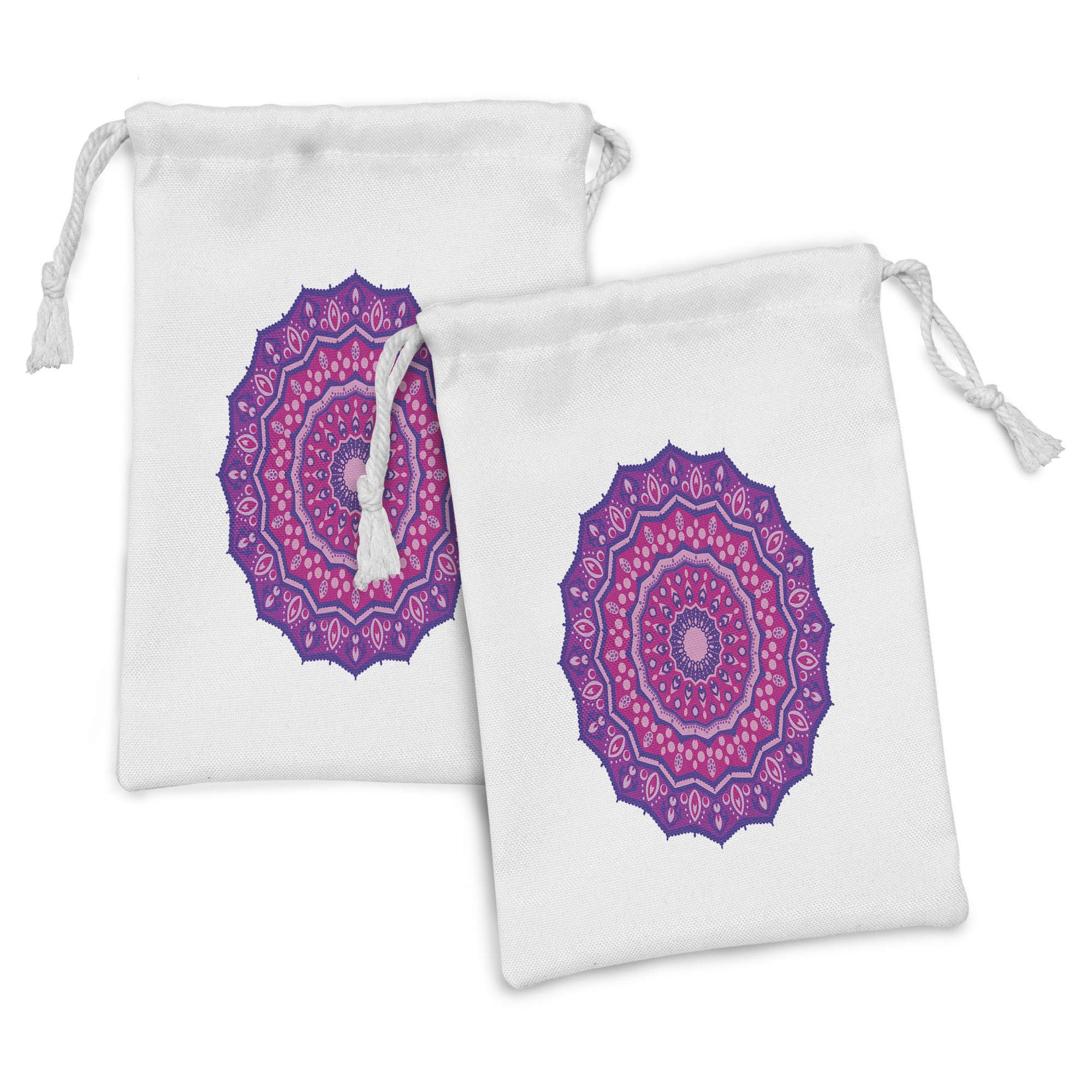 Ambesonne Hippie Fabric Pouch Set of 2 - Eastern Mandala Inspired Small Drawstring Bags (9