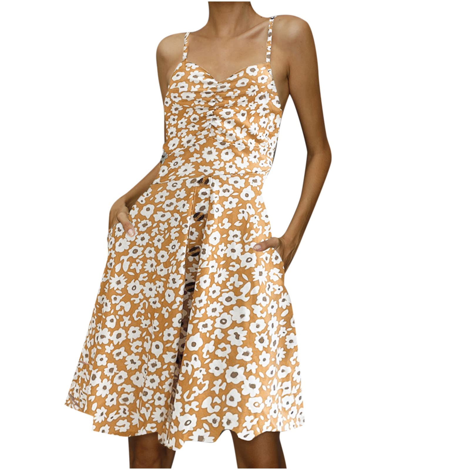 MIANHT Women's Sexy Suspenders Maxi Dress - Floral Print Sleeveless Slim Fit Strap Dress for Casual Wear, Date Night & Summer Outfits
