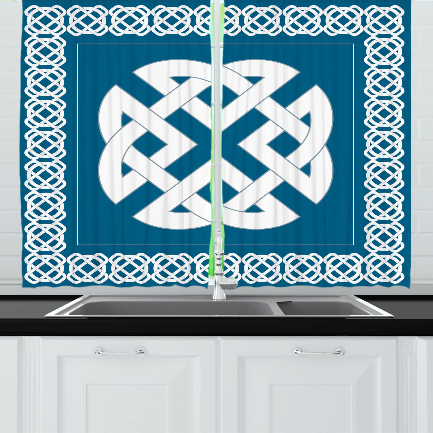 Ambesonne Celtic Knot Kitchen Curtains Set of 2 Panels - 55