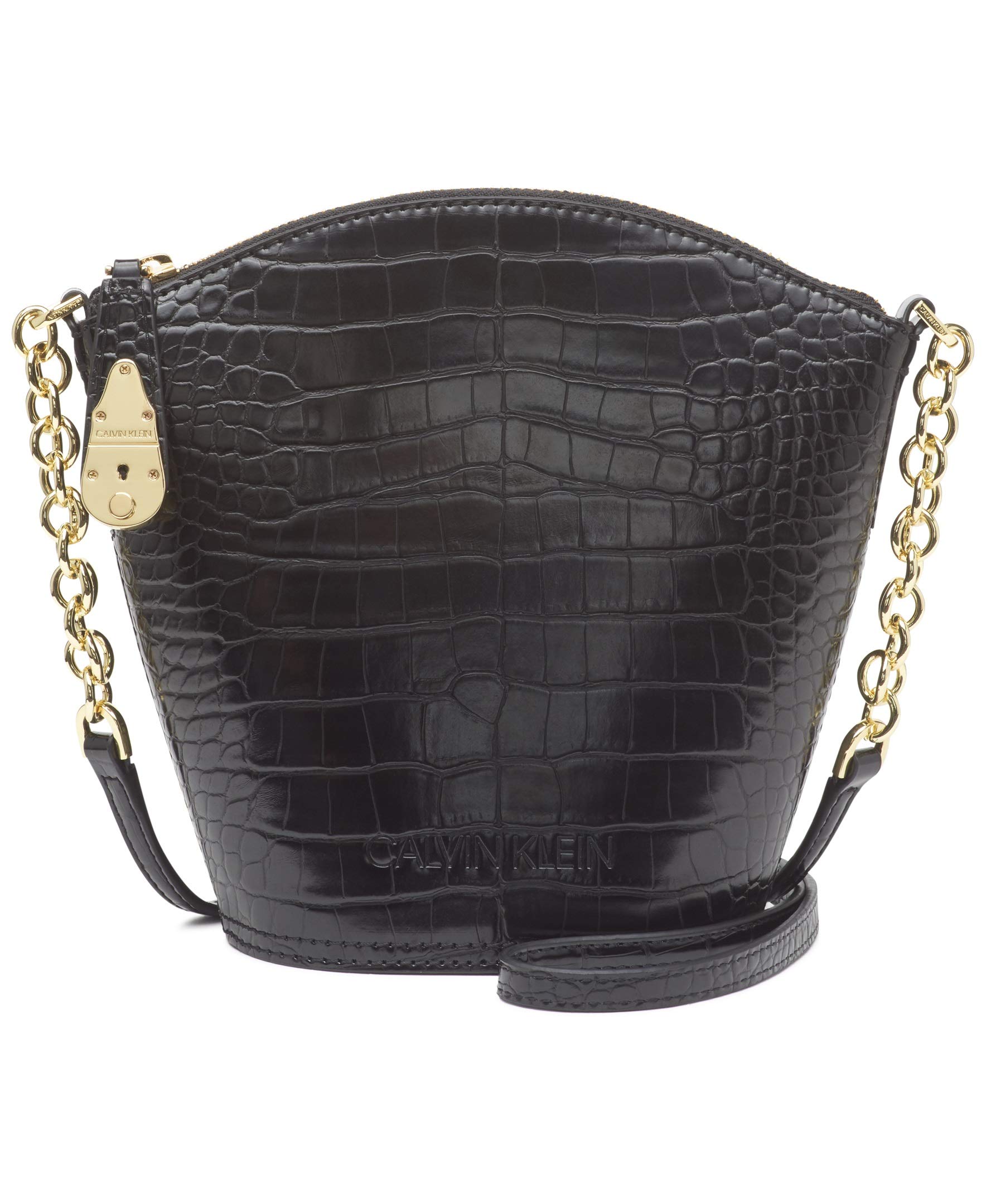 Calvin Klein Statement Series Lock Daytona Leather Crossbody Bag with Top Zip - Stylish North/South Design for Women, Perfect for Work, Travel & Everyday Use