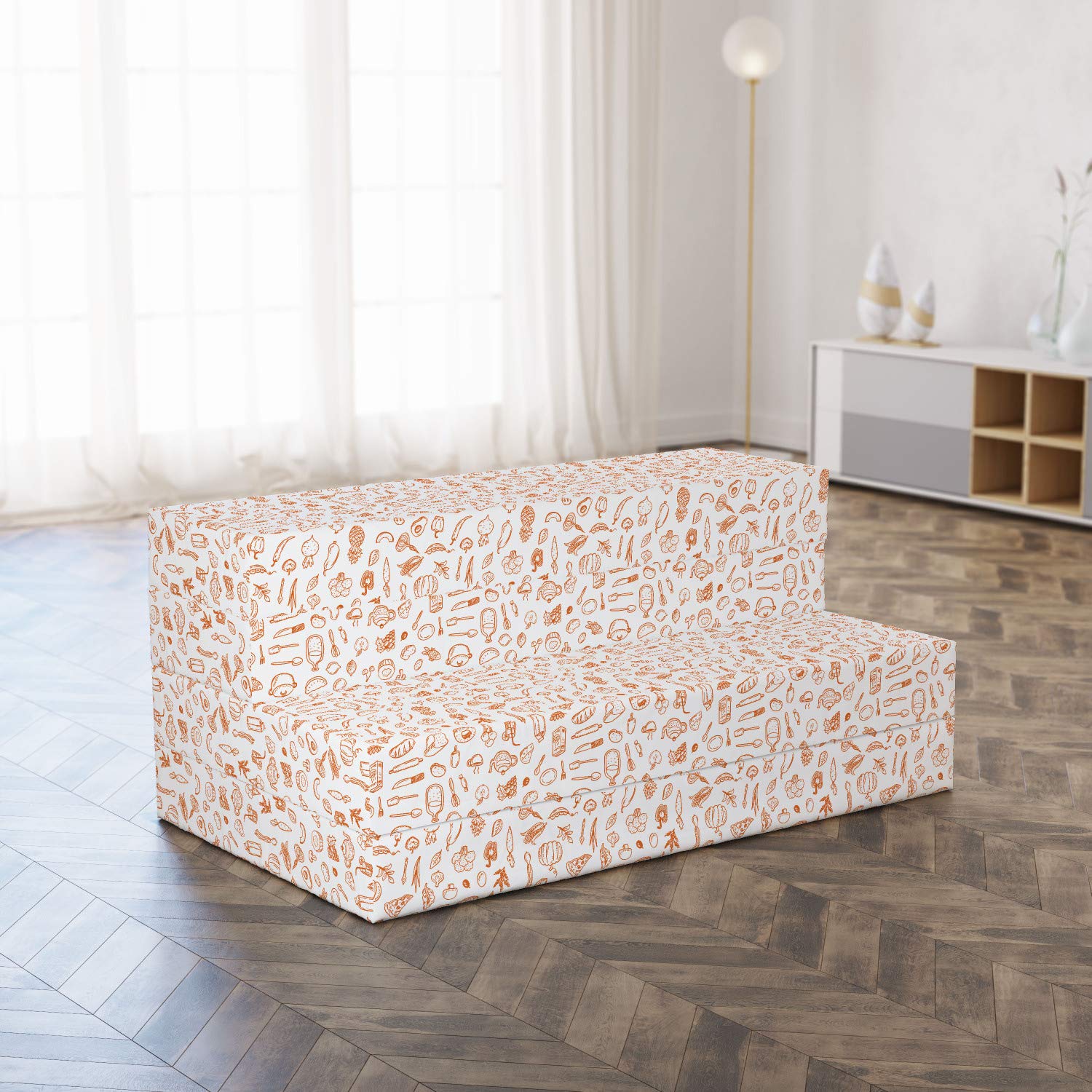 Ambesonne Food Art Foldable Mattress - Rolling Pin Whisk Lemon Print, 78.7 x 47.2 Inches, Burnt Orange & White - Perfect for Guest Beds, Dorm Rooms & Small Spaces