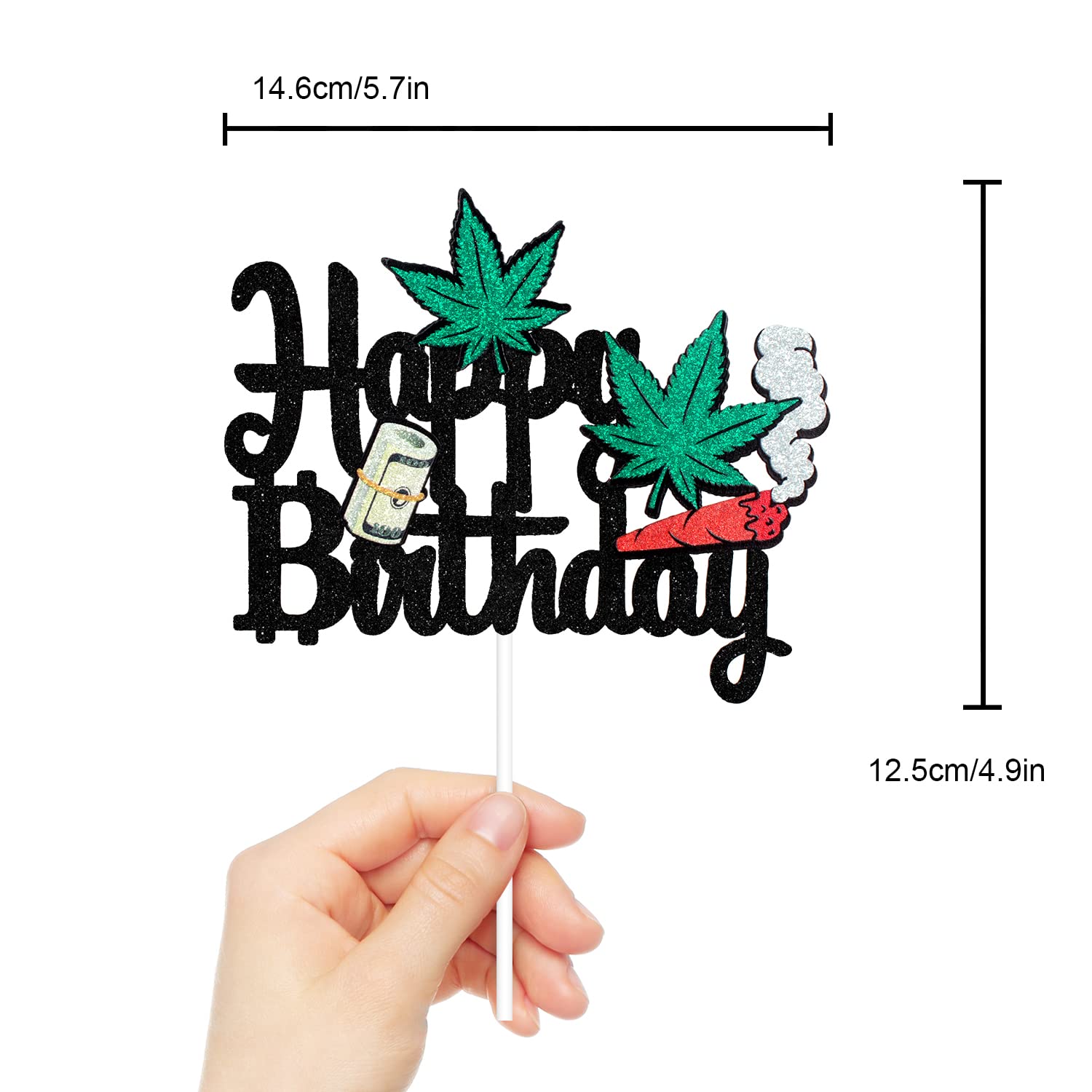 Money & Leaves Happy Birthday Cake Topper - Dollar Sign & Cannabis Leaf Party Decorations for Men - Birthday Cake Decor for Money-Themed Celebrations - Perfect for Stoner Parties & Financial Milestone Events
