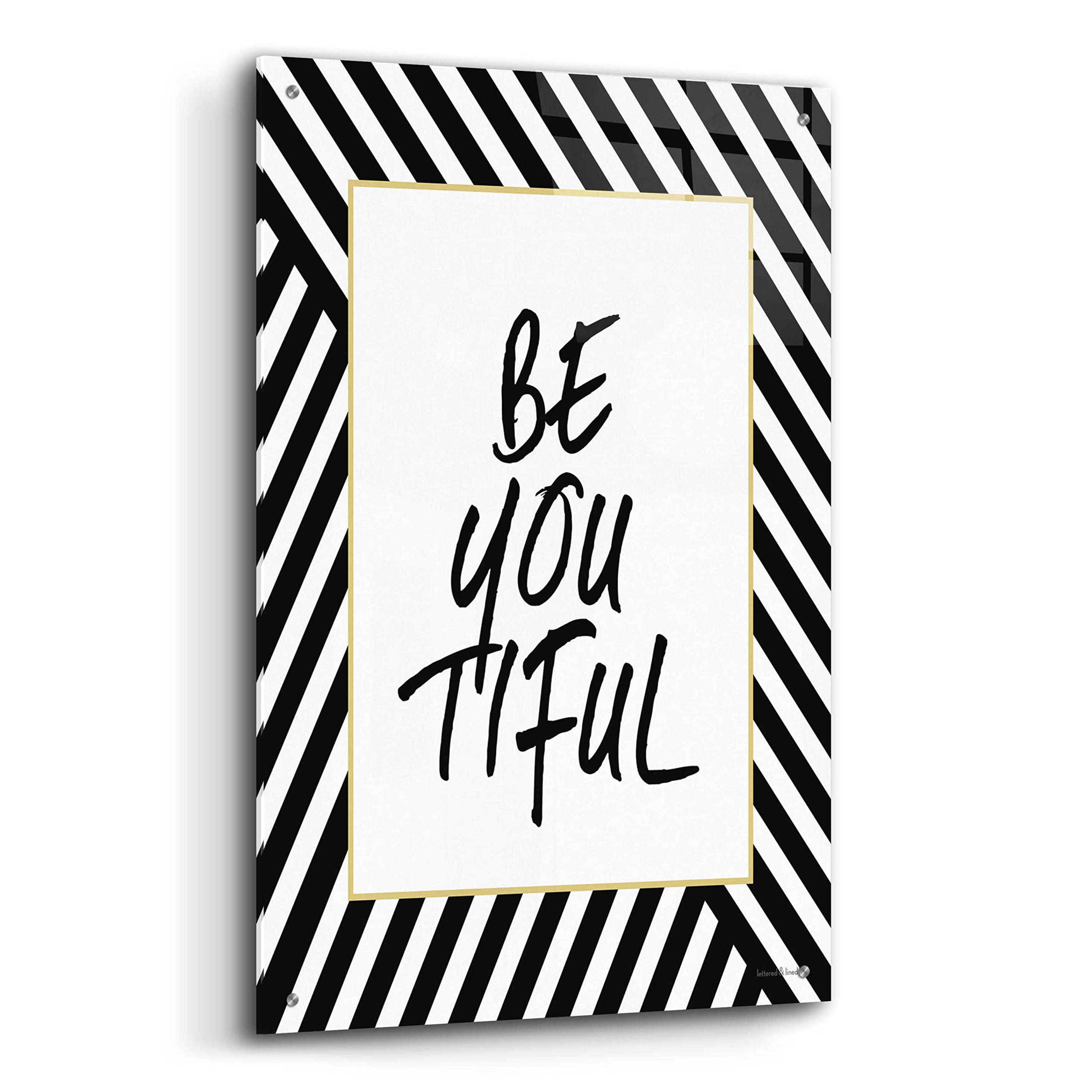 Be-You-Tiful Inspirational Wall Art - 24x36 Inch Acrylic Glass Canvas Painting by Lettered & Lined - Modern Home & Office Decor for Living Room, Bedroom or Gift