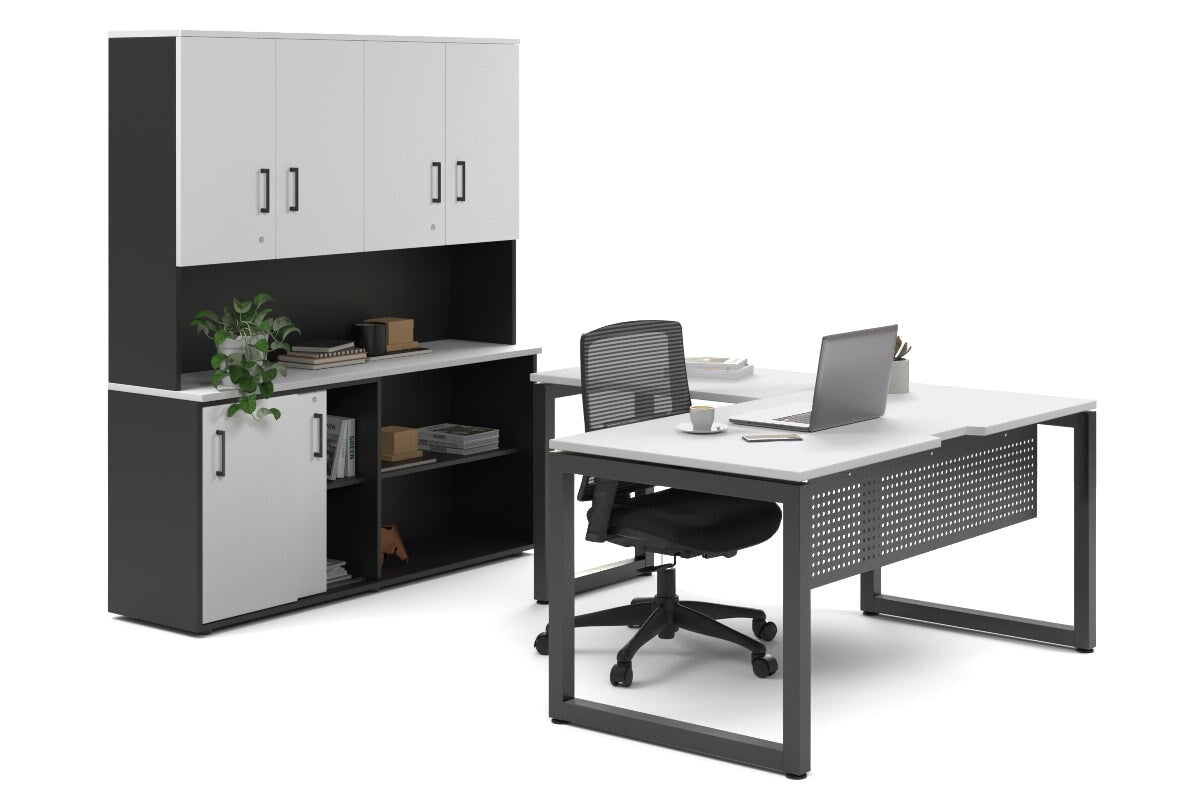 Premium L-Shaped Quadro Loop Executive Desk with Black Legs - 1600L x 1800W with Cable Management Scallop for Home Office & Workspace Setup