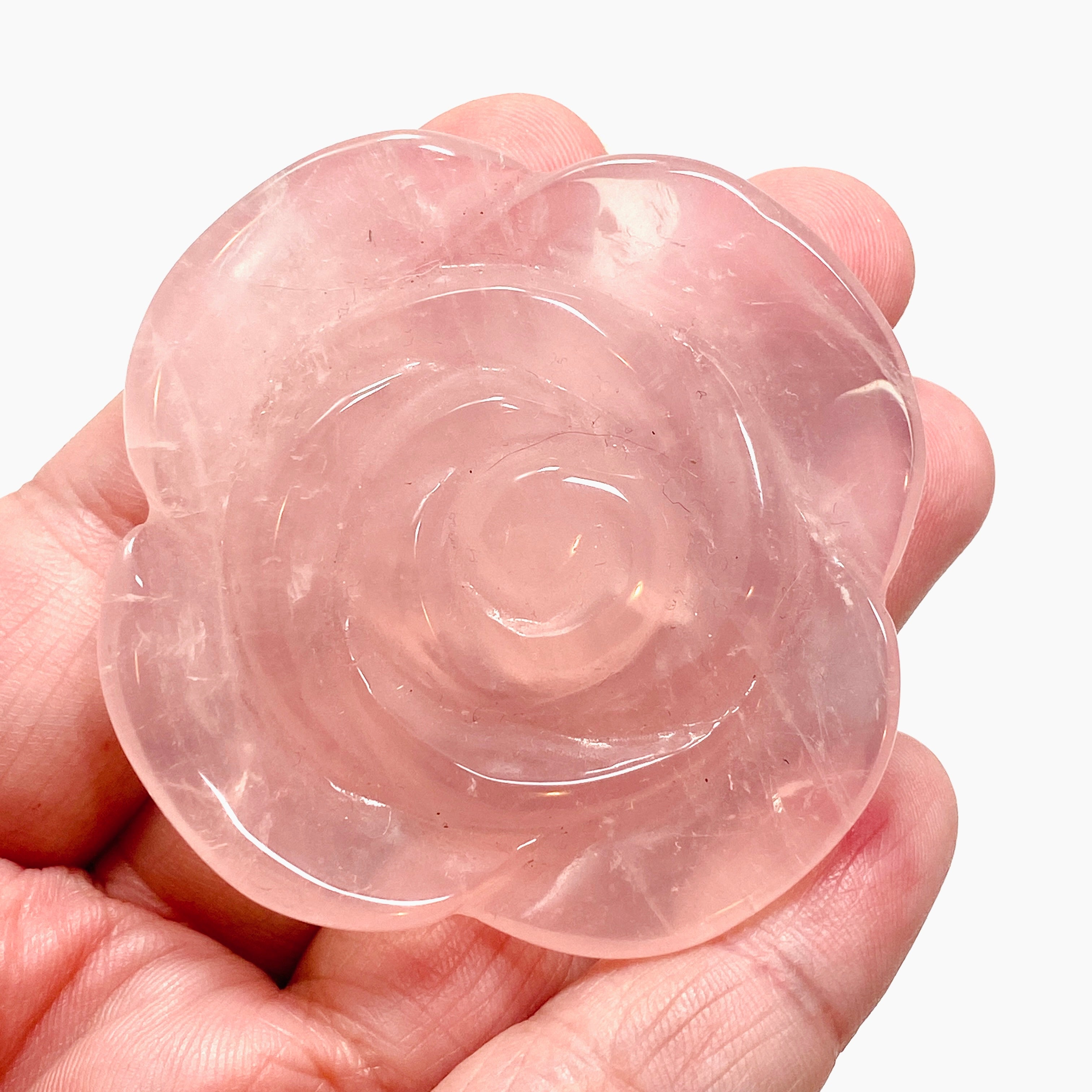 Rose Quartz Flower Carving RQFLO 01 - Handcrafted Natural Stone Decoration for Home, Office & Meditation Space