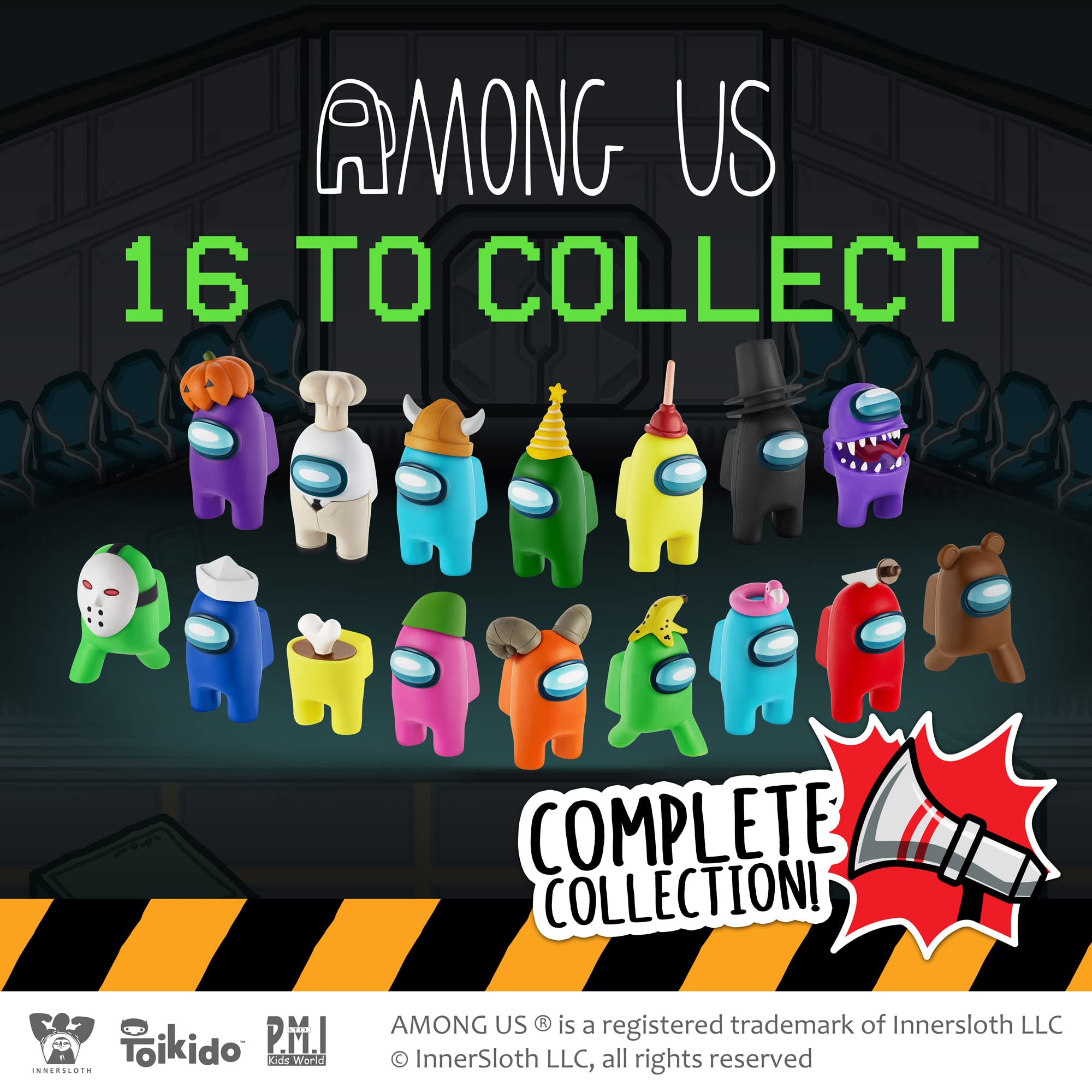 P.M.I. Among Us Crewmate Action Figures - 5-Pack Mini Collectible Toys (Includes Peeled & Clogged Characters + 3 Bonus Hats) - Perfect for Kids' Birthday Gifts, Party Favors & Among Us Game Fans Collection
