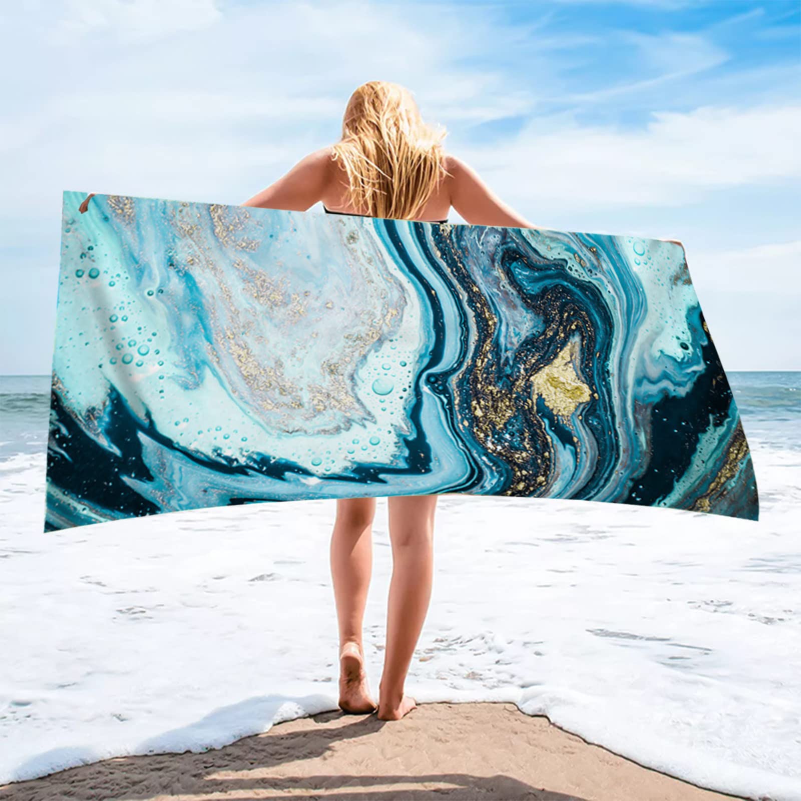 Yepzin Microfiber Beach Towel - Super Lightweight, Sandproof, Quick Dry Bath Towel with Special Pattern for Adults | Perfect for Swimming, Camping, Travel & Outdoor Activities