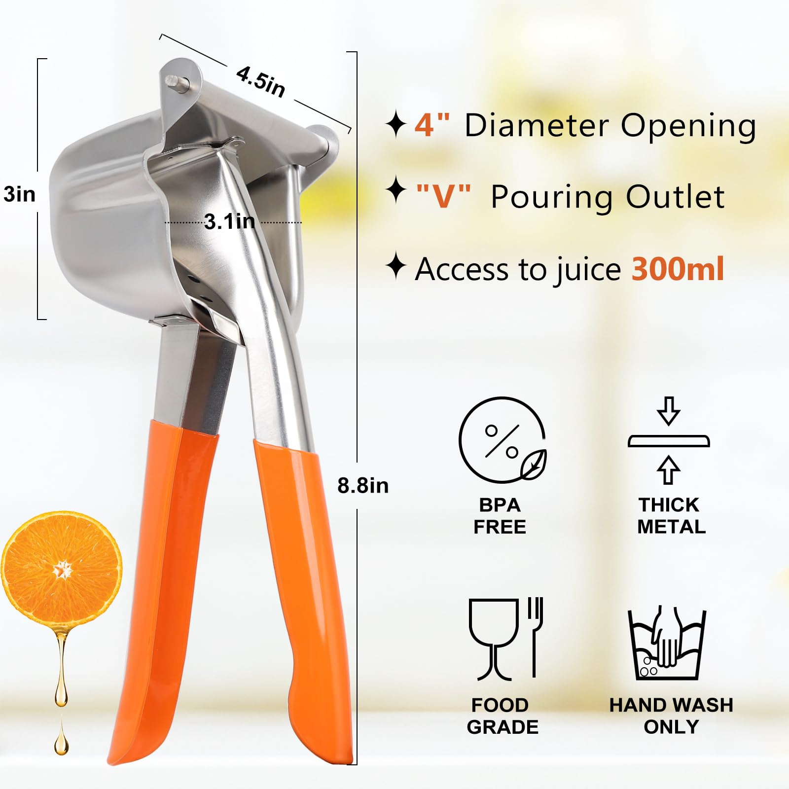 Stainless Steel Manual Lemon Juicer - Large Citrus Press for Orange, Lime & Fruit Squeezing - Perfect for Cocktails, Baking & Healthy Juicing at Home