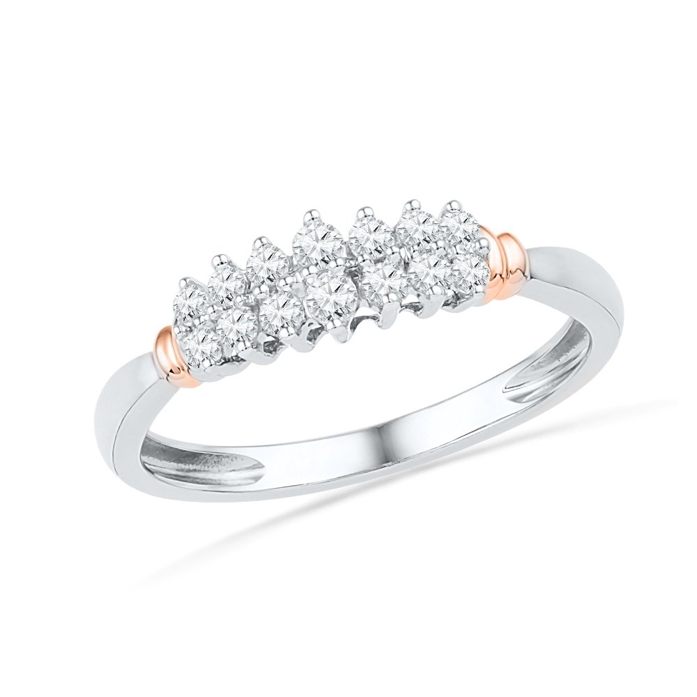 10KT Two Tone Round Diamond Fashion Band Ring for Women - 1/4 CTTW D-GOLD Elegant Wedding, Anniversary & Everyday Jewelry Gift