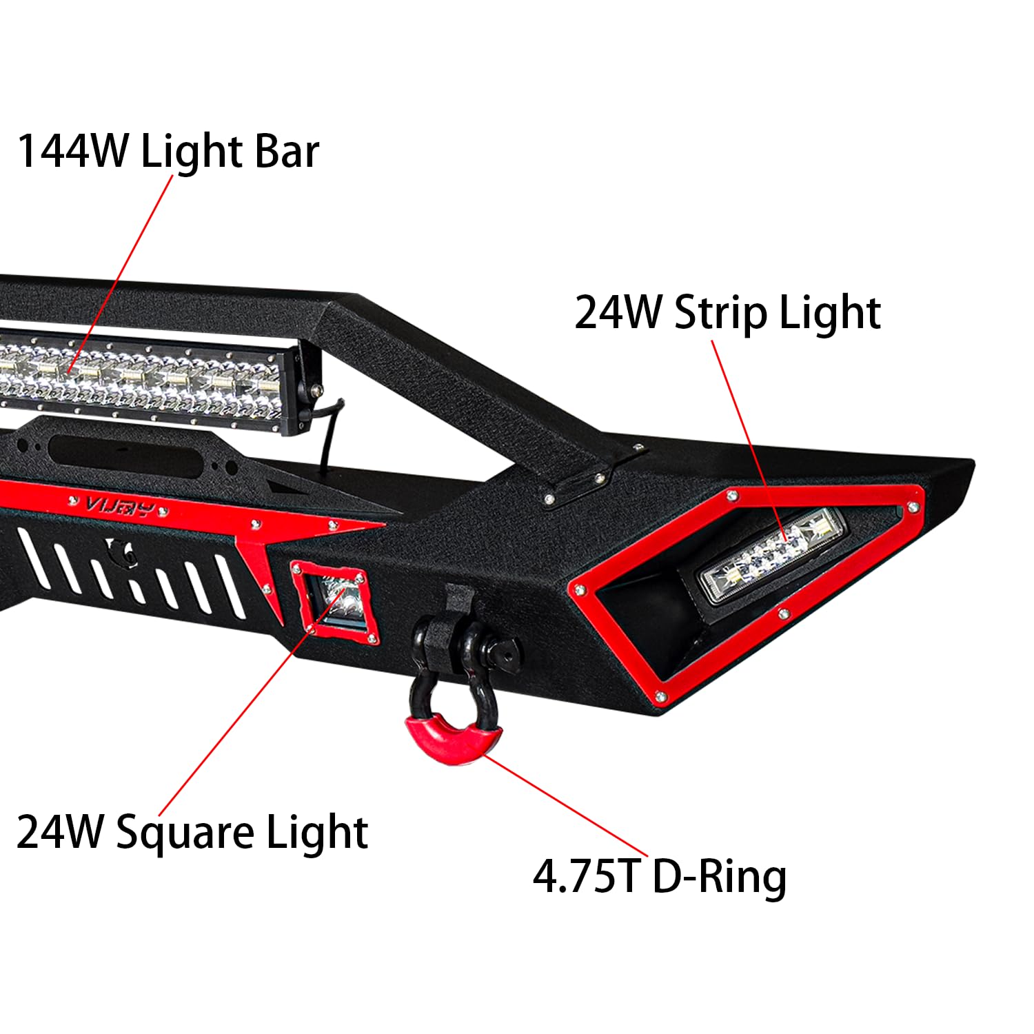 2007-2024 Jeep Wrangler JK/JL & 2020-2024 Gladiator JT Heavy-Duty Steel Front Bumper with Winch Plate, LED Lights & D-Rings (Black Textured Finish) - Off-Road Adventure & Trail Protection