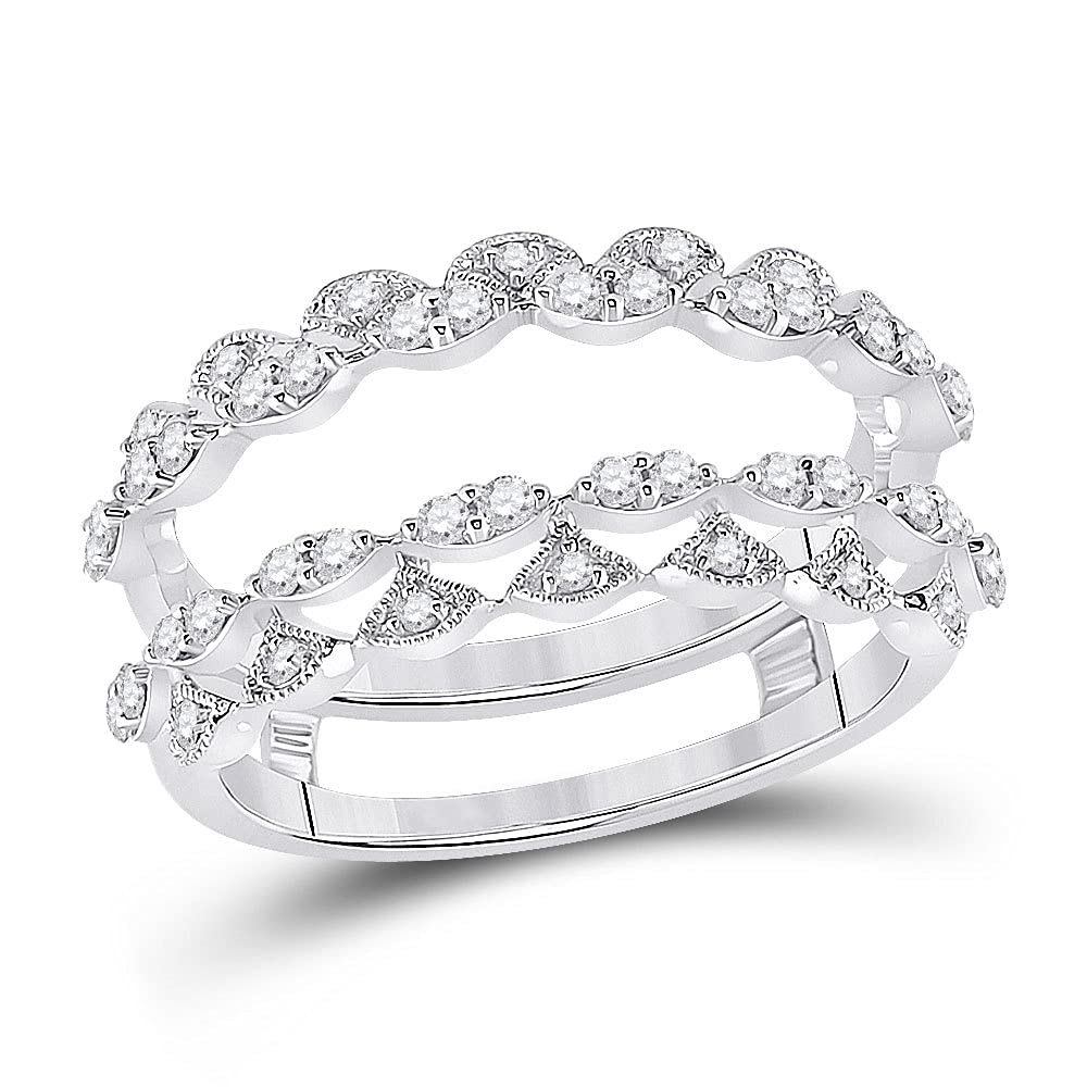 14K White Gold Women's Round Diamond Wedding Wrap Ring Guard Enhancer - 3/8 CTTW Bridal Jewelry Set for Engagement, Anniversary & Special Occasions