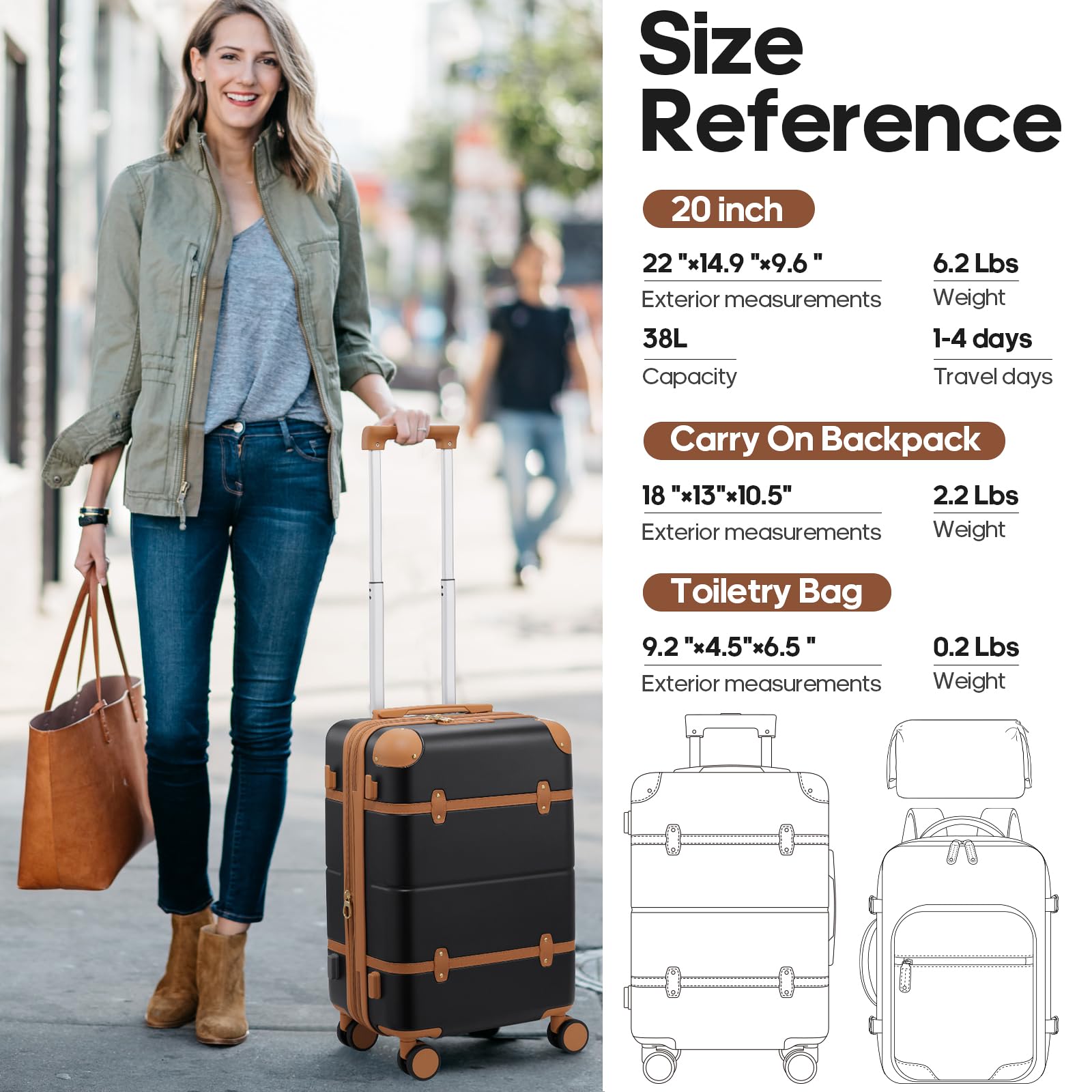 3-Piece Expandable Hardshell Luggage Set with Spinner Wheels & TSA Lock - 20in Carry-On Suitcase + Travel Backpack for Women | Perfect for Business Trips, Vacations & Air Travel