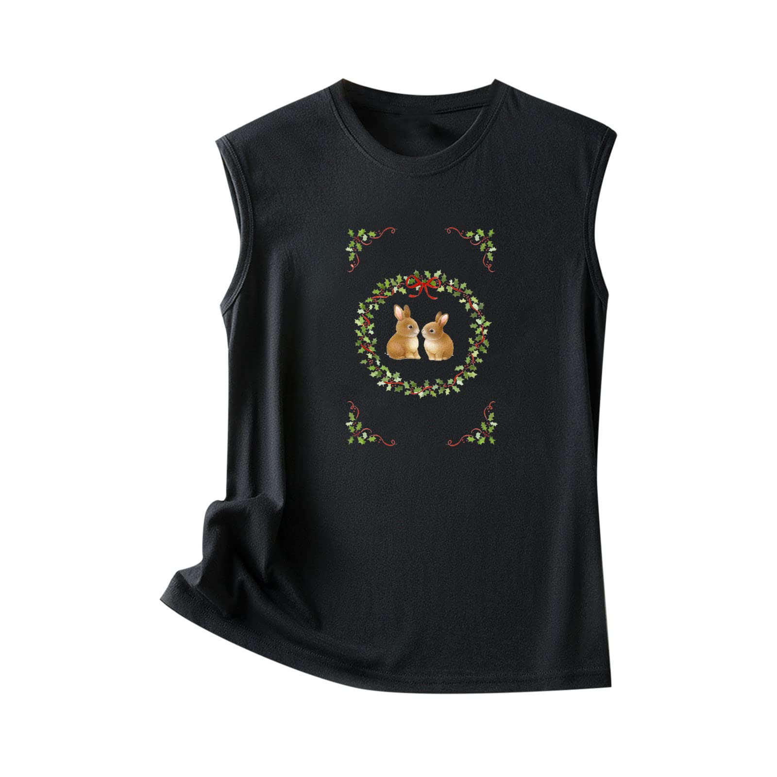 Women's Cute Sleeveless Tank Top - Floral Easter Print O-Neck Blouse for Summer, Beach & Casual Wear