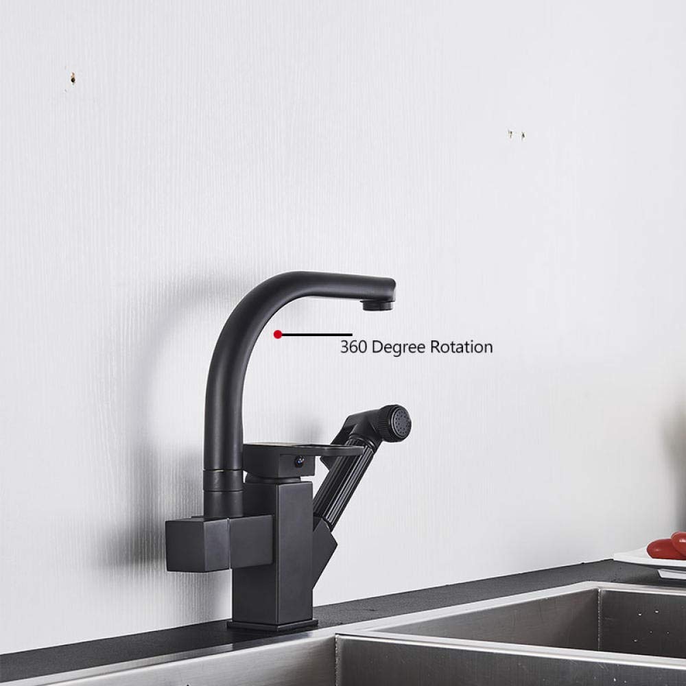 Matte Black Kitchen Sink Faucet with Pull-Out Sprayer - Hot and Cold Water Mixer Tap with 360° Swivel Spout - Perfect for Modern Kitchens and Bidet Installations