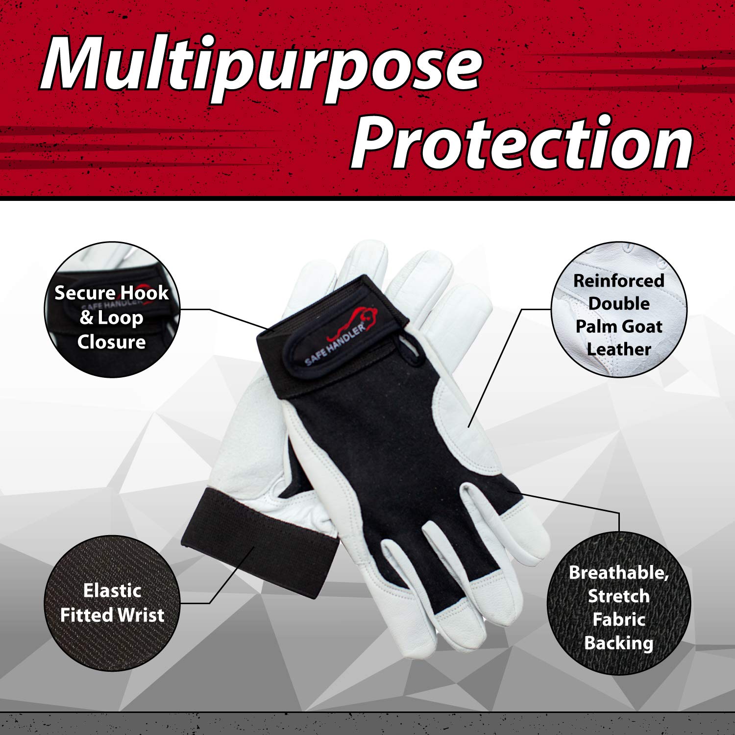 Keystone Reinforced Work Gloves - Double Palm Protection, Breathable Stretch Fabric, Secure Hook & Loop Closure - Premium Goat Leather for Construction, Landscaping & DIY Projects (Size L/XL, 10 Pairs/20 Gloves)