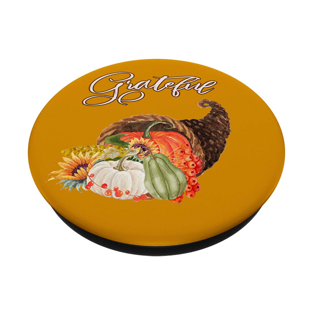 Grateful Cornucopia Horn of Plenty Phone Grip - Pumpkin & Sunflower PopSockets Stand for iPhone, Samsung & Tablets | Perfect for Thanksgiving Decor & Fall Home Accessories