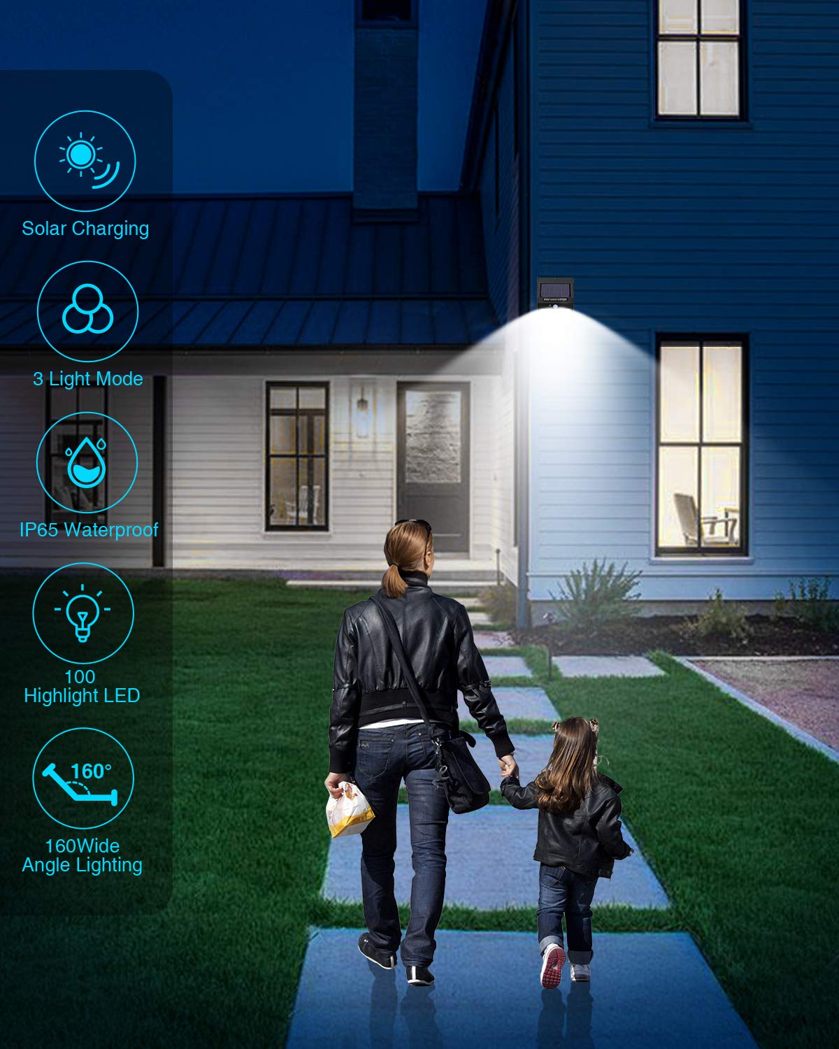 2 Pack Solar Motion Sensor Lights Outdoor - 100 LED Wireless IP65 Waterproof Security Lights with 3 Modes - Solar Powered Wall Lights for Front Door, Backyard, Garage, Deck, Pathway & Garden Lighting