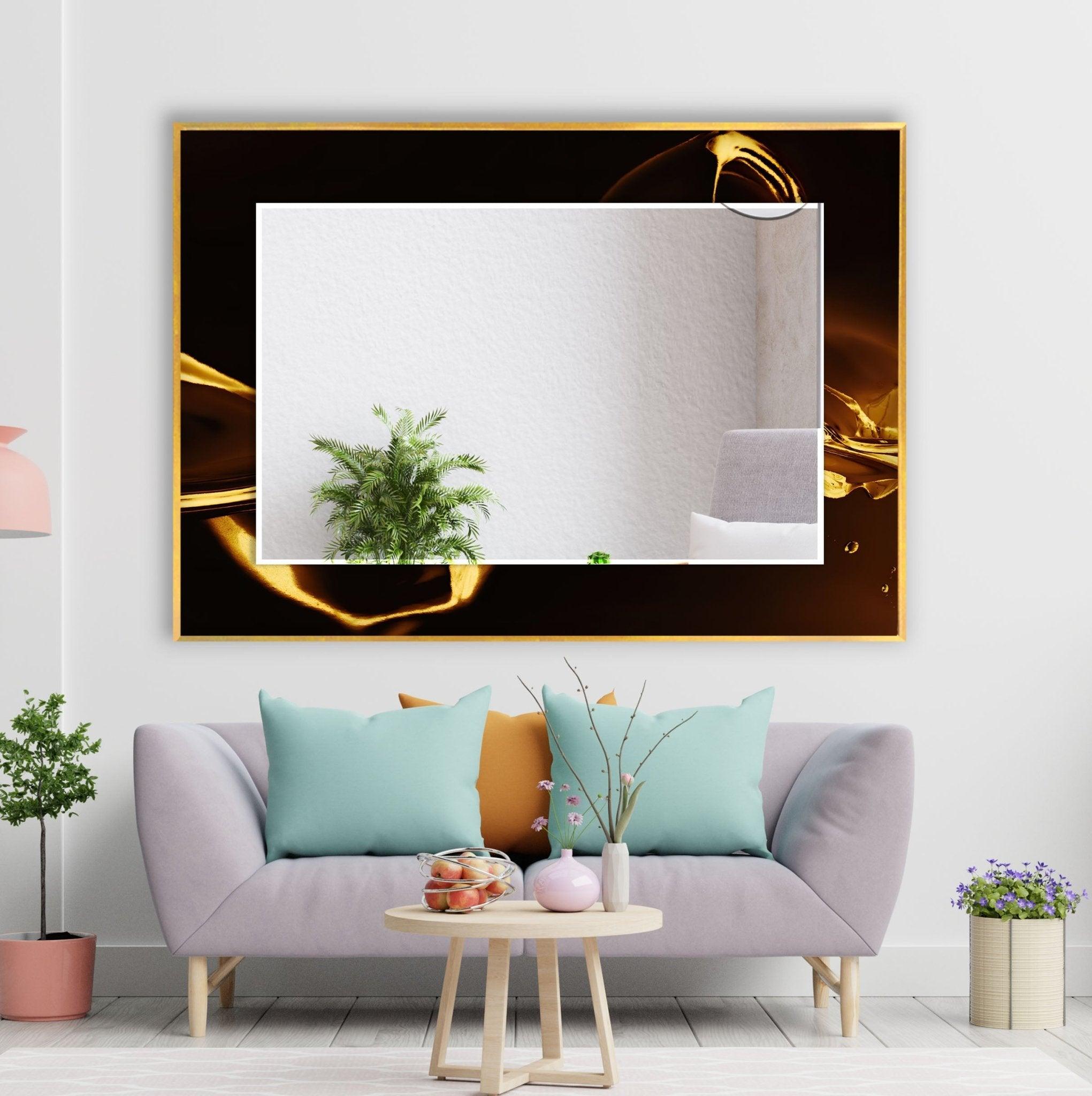 Abstract Black & Gold Framed Wall Mirror - Modern Decorative Mirror for Living Room, Bedroom & Entryway - Elegant Home Decor & Stylish Vanity Mirror