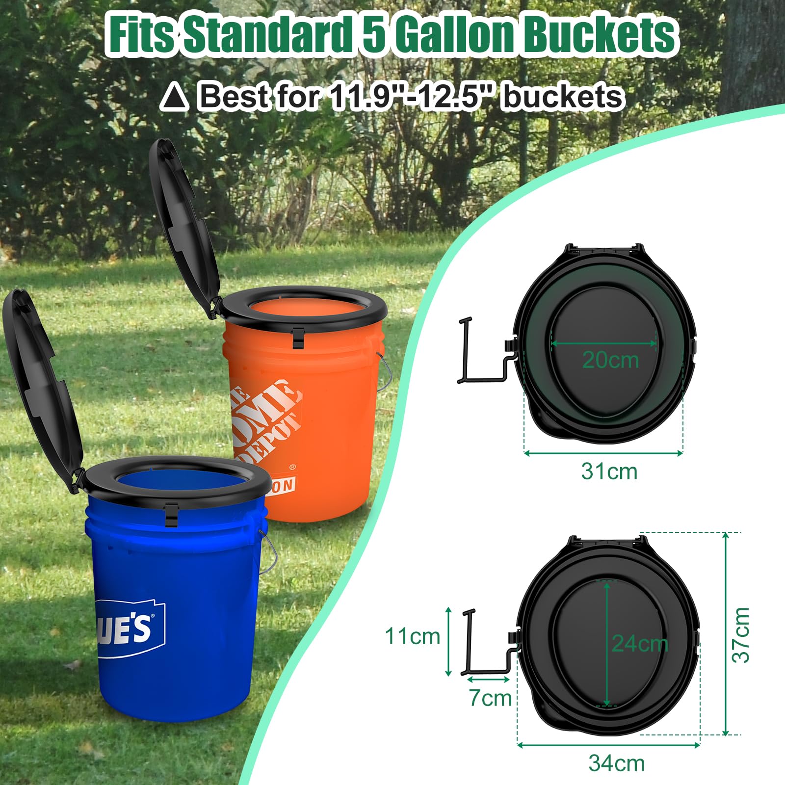 Portable Toilet Seat for 5 Gallon Buckets - Snap-On Camping Toilet Seat with Lid for Adults - Includes Storage Bags & Disposable Waste Bags - Perfect for Camping, Hiking, Emergency, Car, Boat & Outdoor Adventures