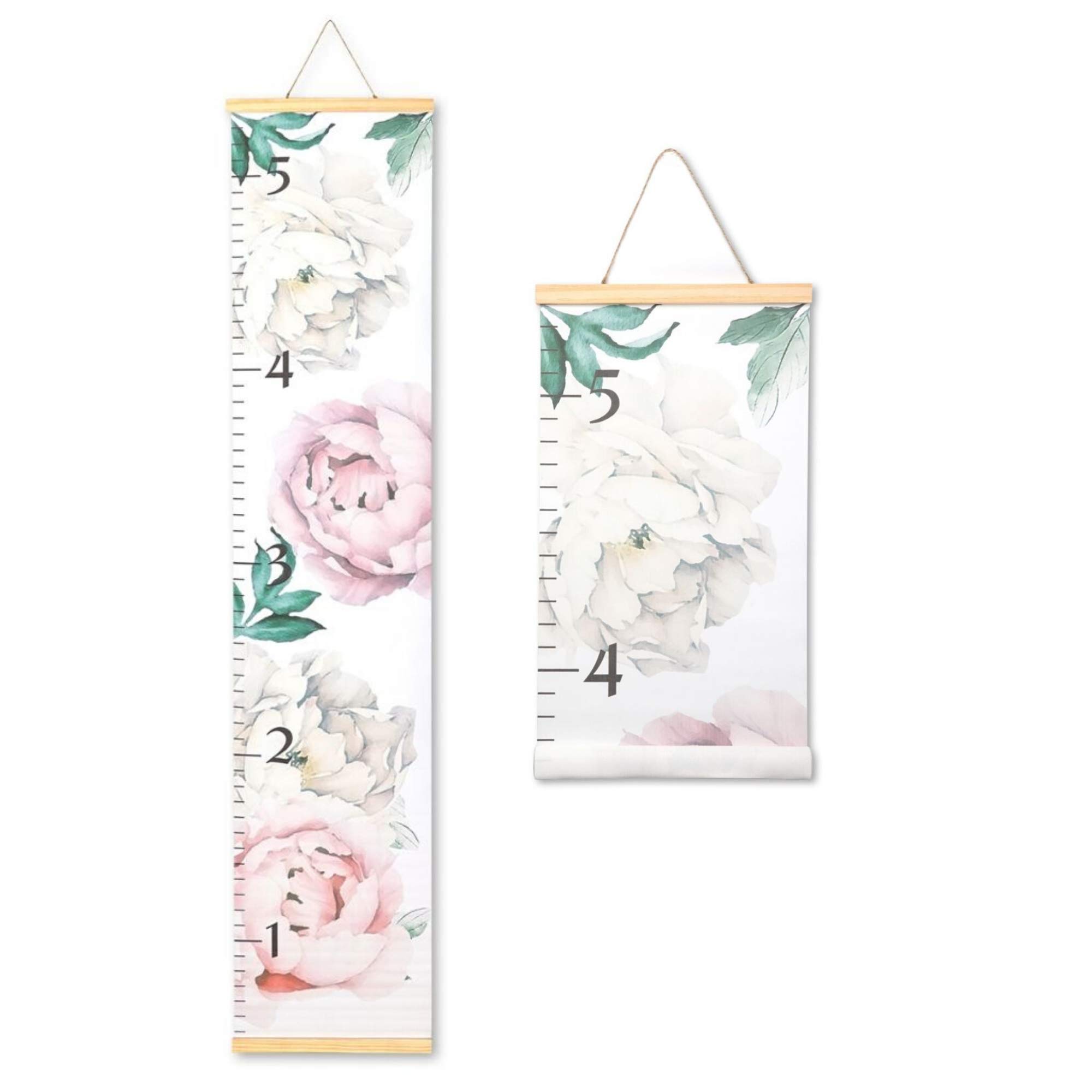 Morxy Canvas Growth Chart for Kids - Peonies Design Nursery Wall Decor - Baby Girl Room Decoration for Measuring Height - Perfect for Bedrooms, Playrooms & Gifts