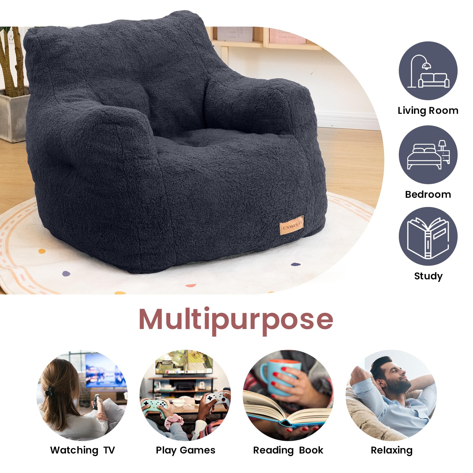 Premium Memory Foam Bean Bag Chair with Soft Tufted Filling - Ultra Comfortable Fluffy Lounge Sofa for Dorm, Apartment & Living Room - Perfect for Relaxing, Gaming & Movie Nights (Blue)